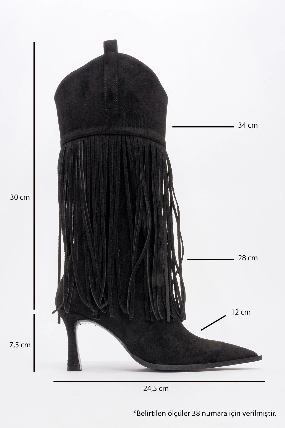 Gueras - Black Fringed Pointed Toe High Heel Boot (Women) - Image 4