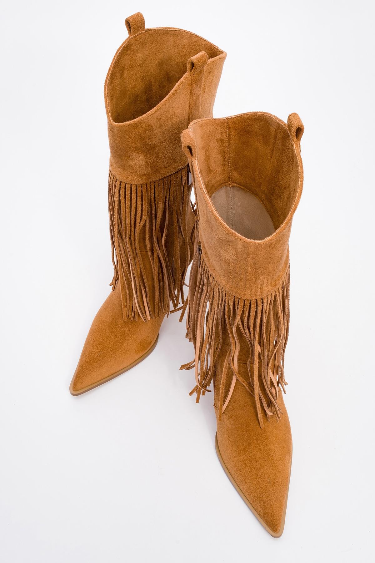 Gueras - Cognac Fringed Pointed Toe High Heel Boot (Women) - Image 2