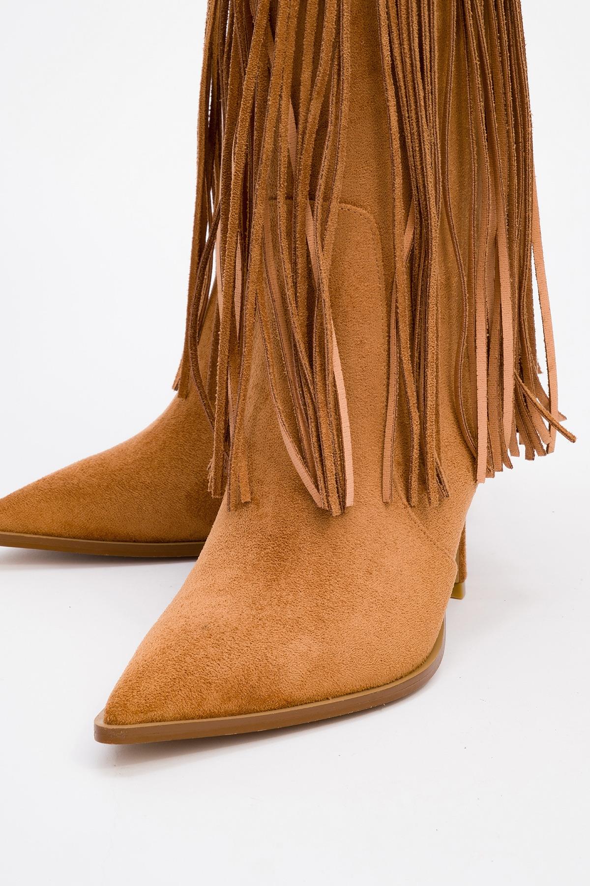 Gueras - Cognac Fringed Pointed Toe High Heel Boot (Women) - Image 3