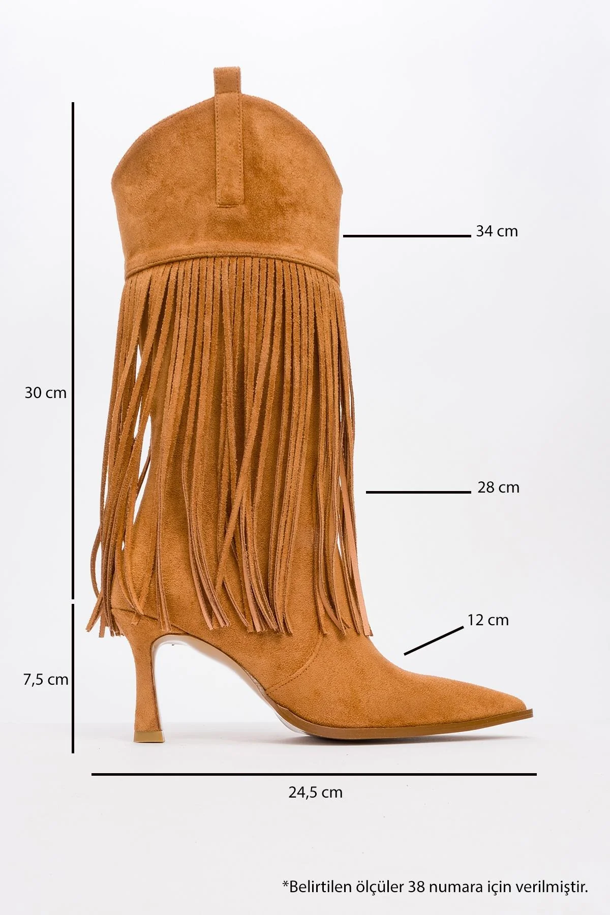 Gueras - Cognac Fringed Pointed Toe High Heel Boot (Women) - Image 4