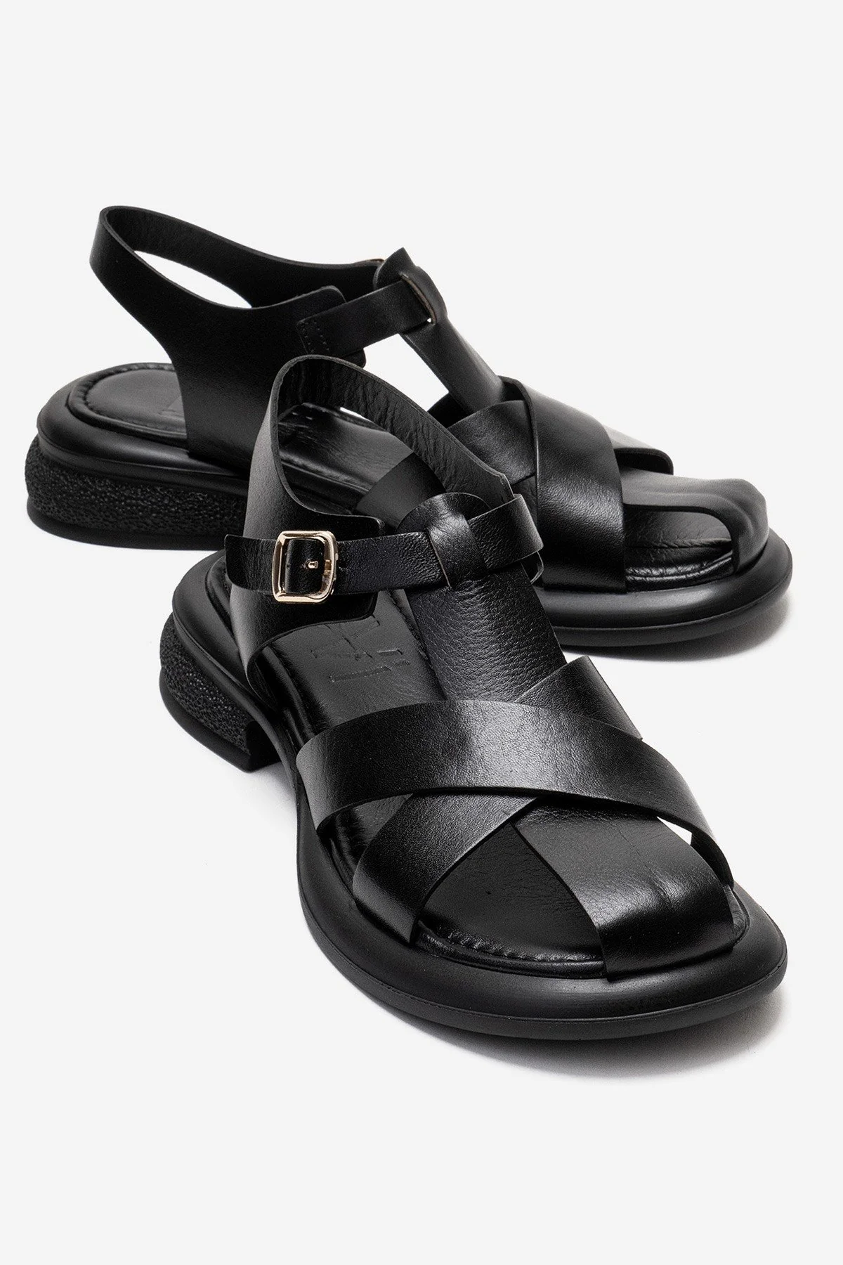 GUIDO - Black Genuine Leather Sandal (Women)