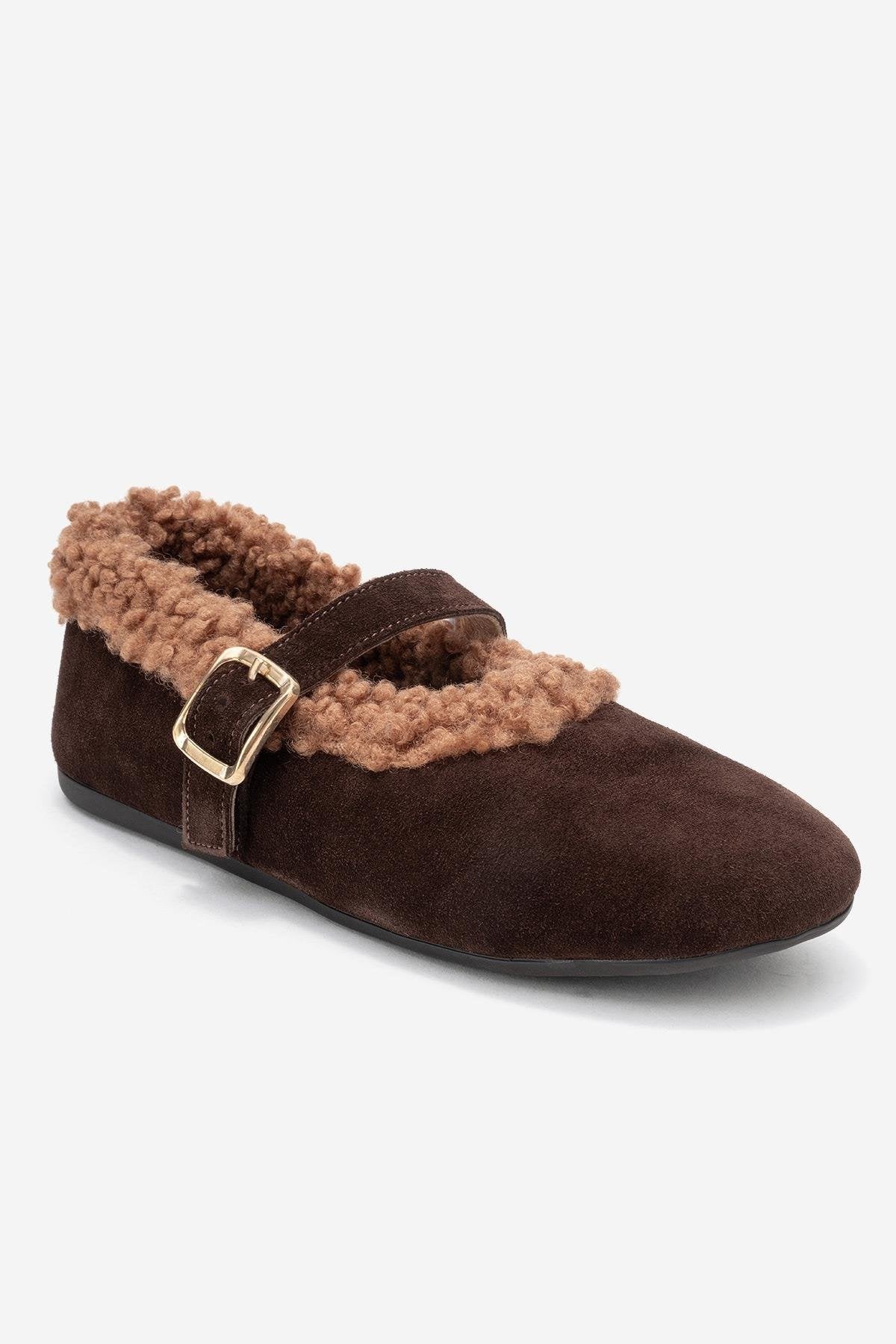 Guin - Brown Suede Genuine Leather Buckle Ballet Flat (Women) - Image 3