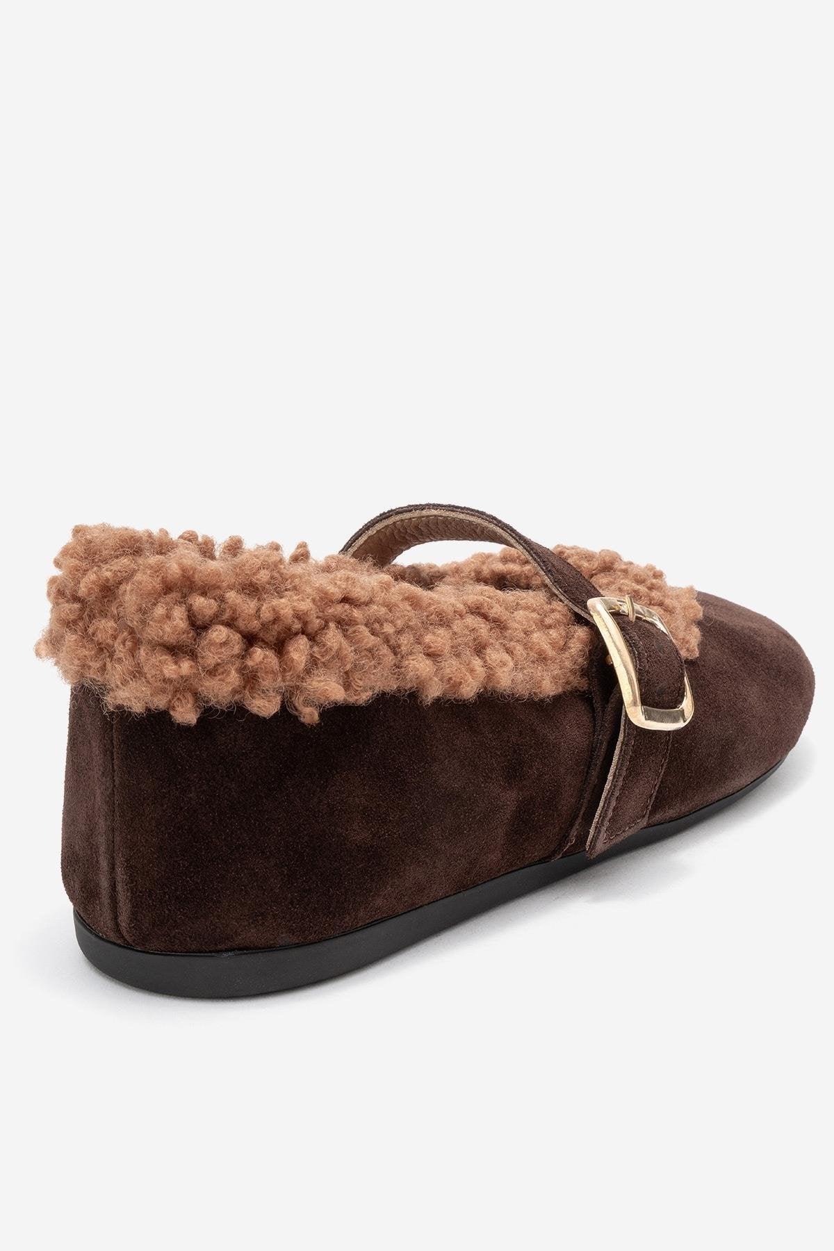 Guin - Brown Suede Genuine Leather Buckle Ballet Flat (Women) - Image 5
