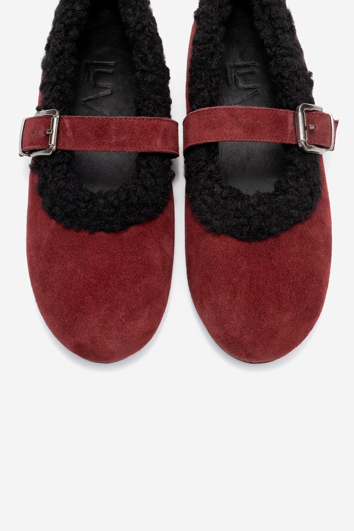 Guin - Burgundy Suede Genuine Leather Ballet Flat (Women) - Image 2