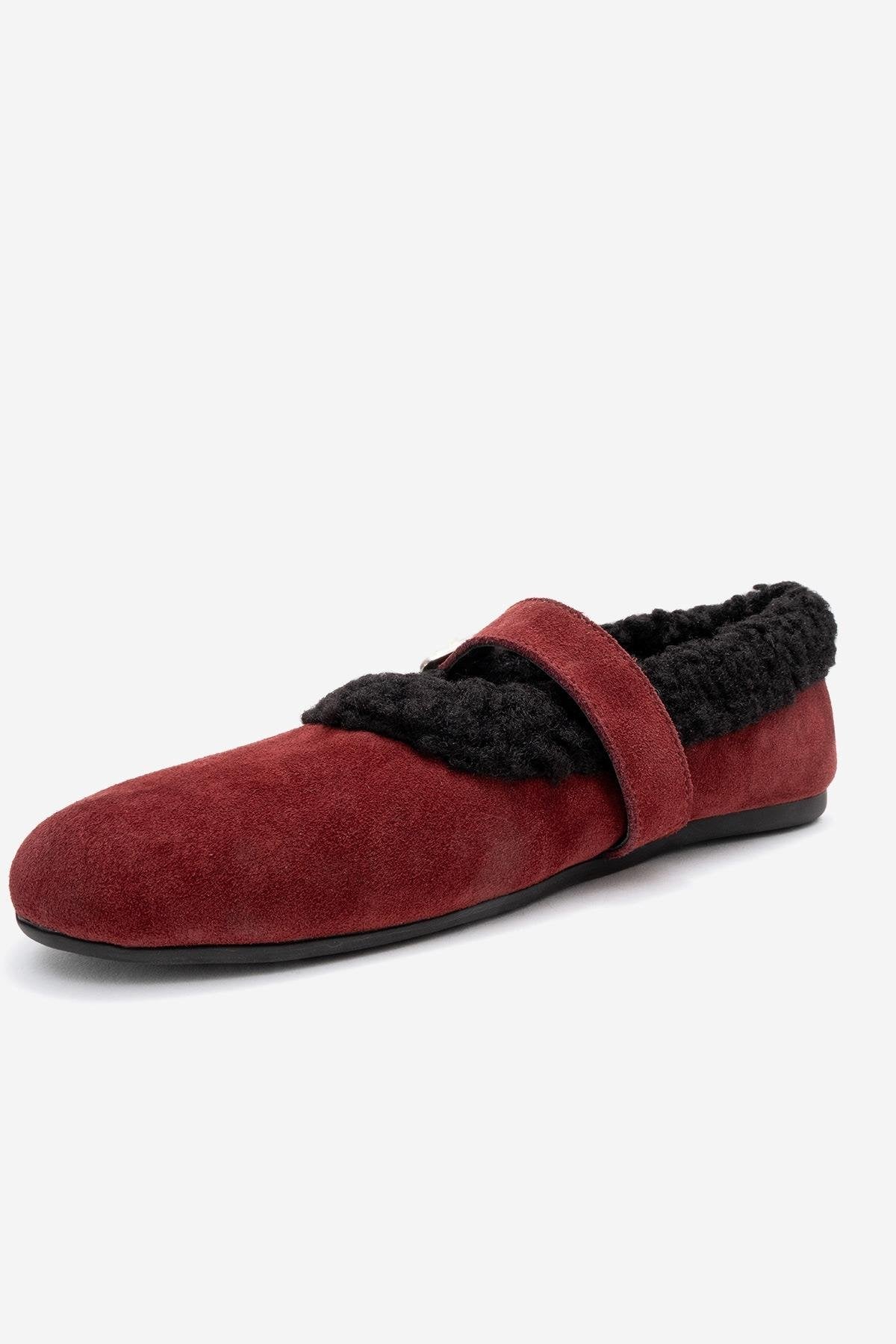 Guin - Burgundy Suede Genuine Leather Ballet Flat (Women) - Image 4