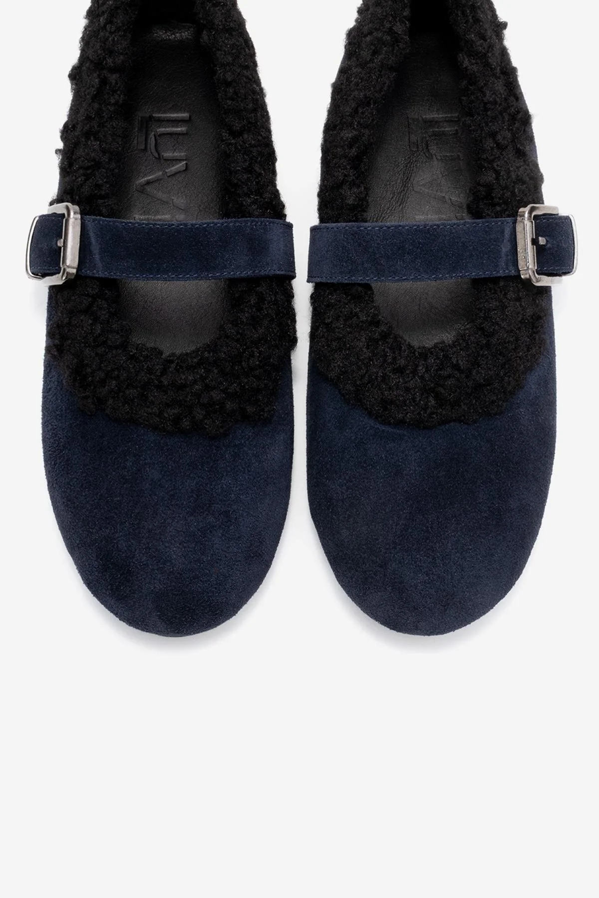 Guin - Navy Suede Genuine Leather Plush-Trim Strap Ballet Flat (Women) - Image 2