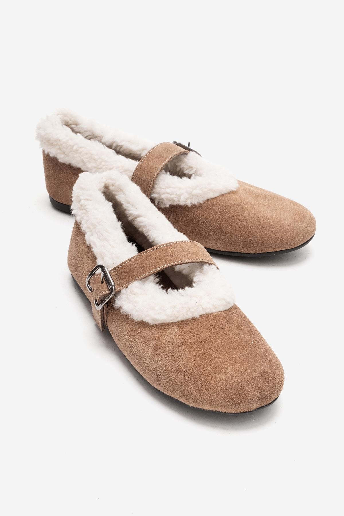 GUIN - Taupe Genuine Suede Leather Ballet Flat (Women)
