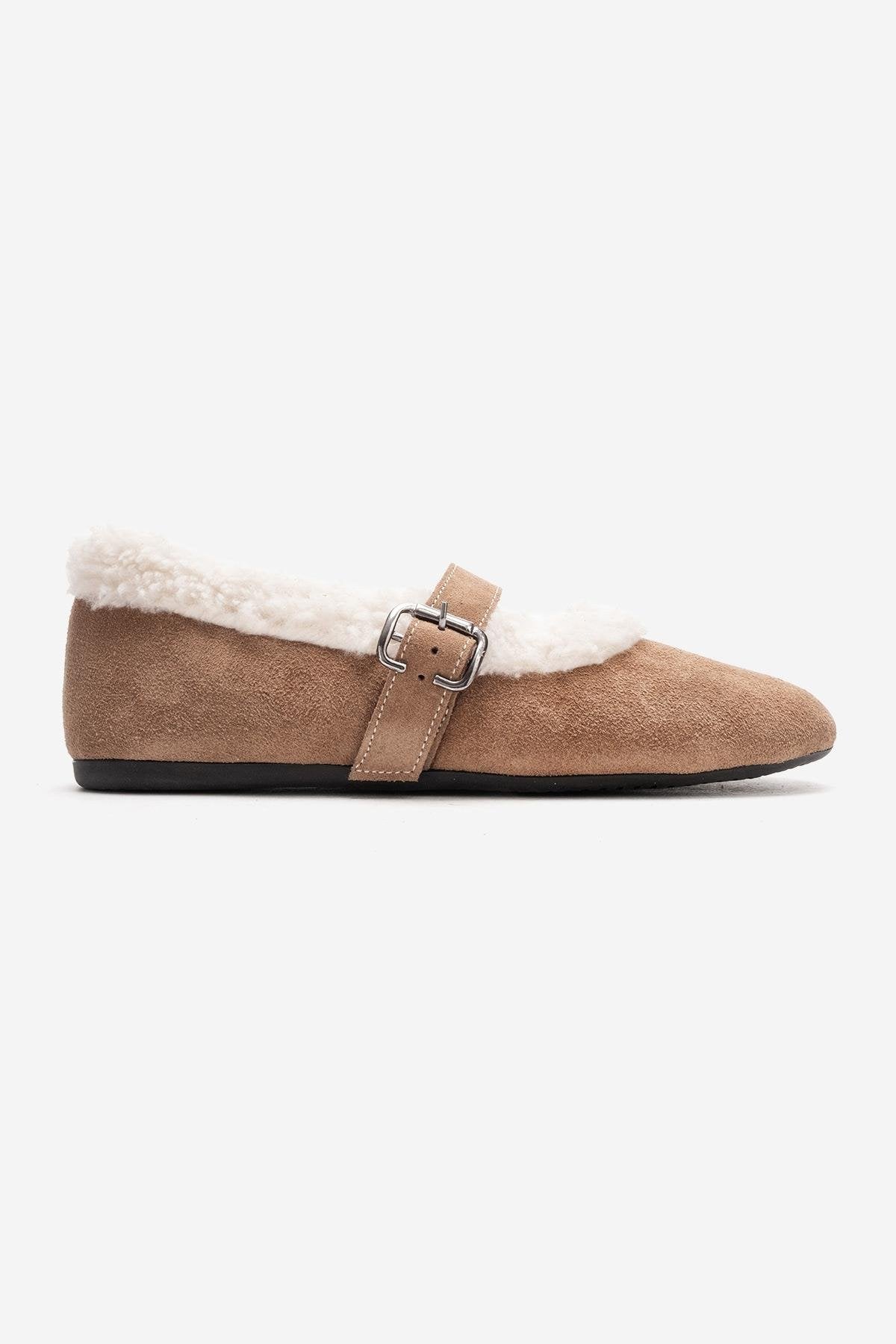 GUIN - Taupe Genuine Suede Leather Ballet Flat (Women) - Image 6