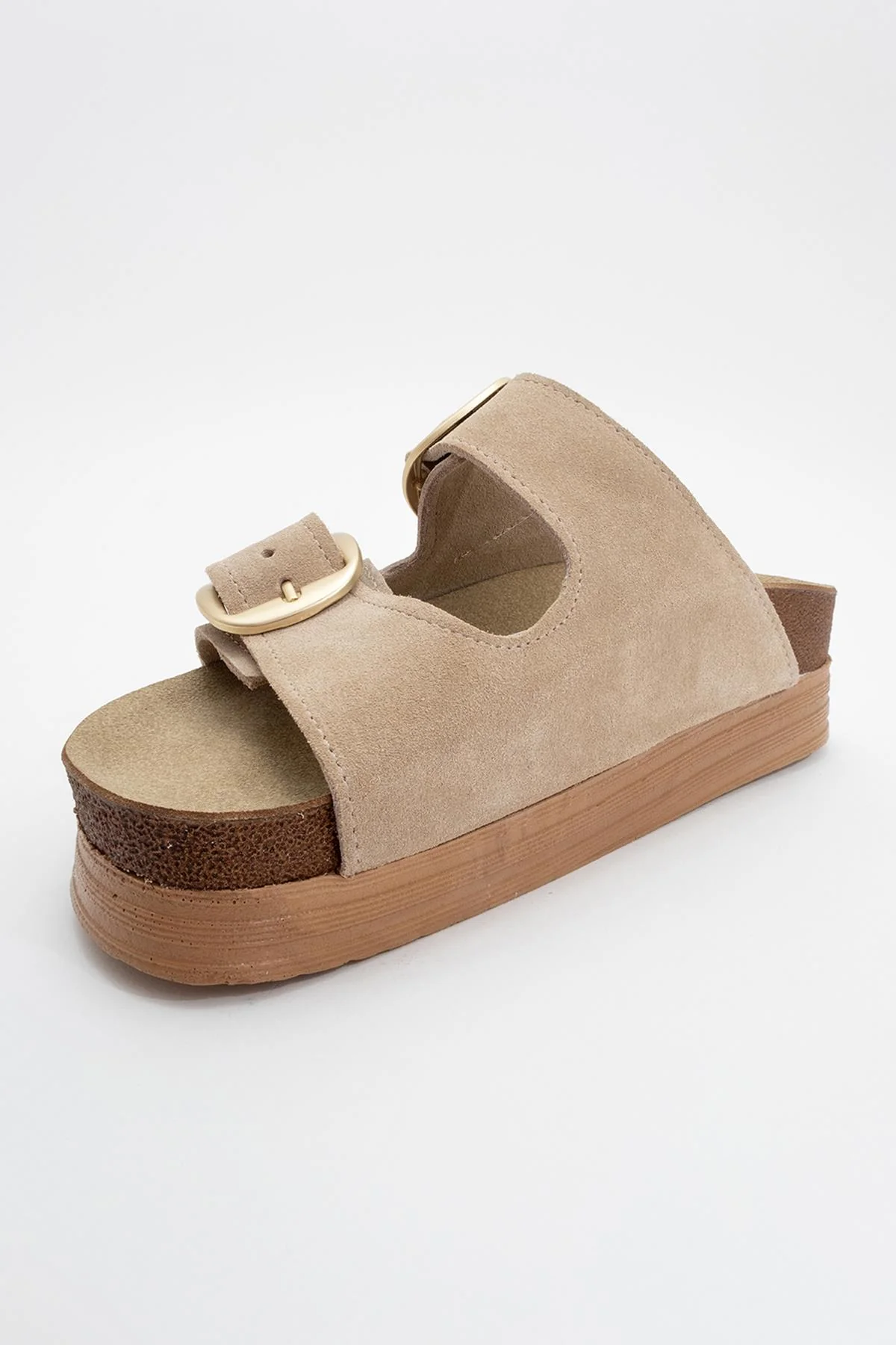 Harbor - Beige Suede Leather Two-Strap Sandal (Women) - Image 4