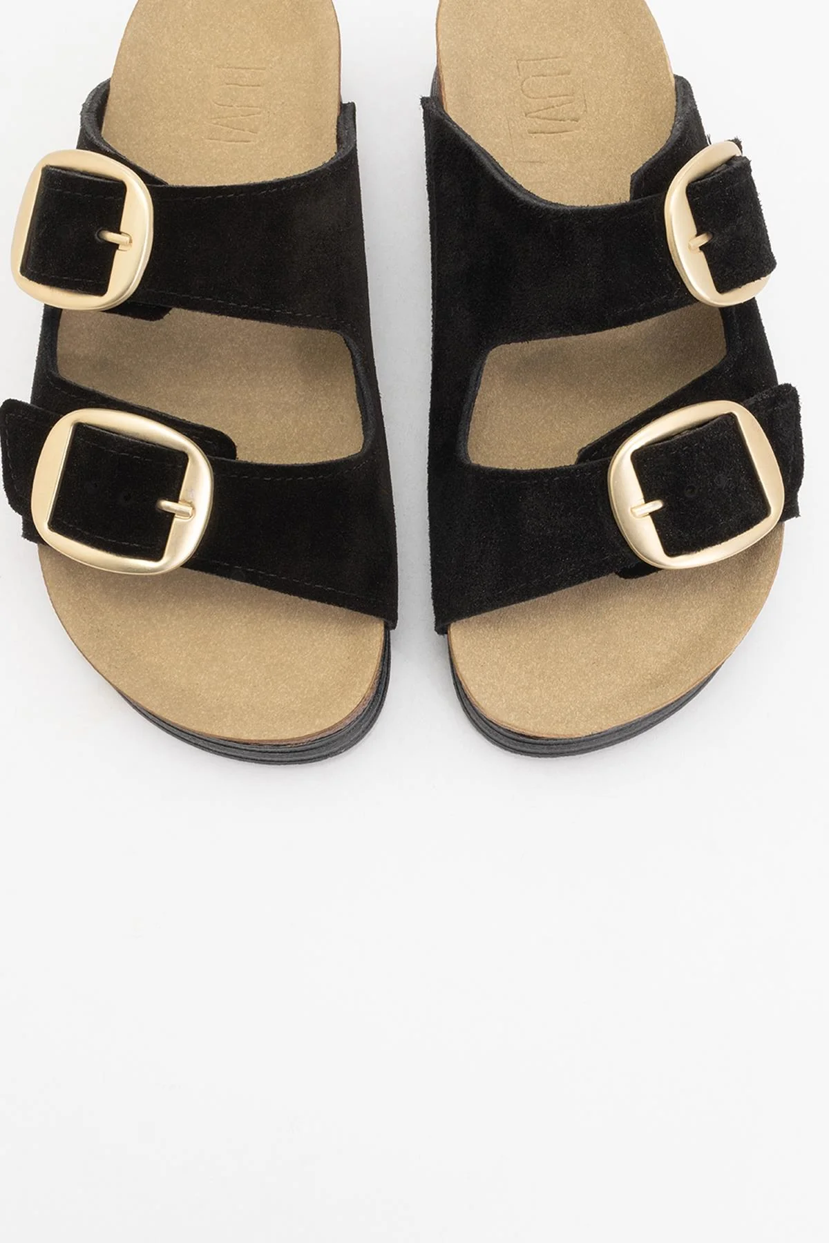 Harbor - Black Suede Leather Two-Strap Sandal (Women) - Image 2