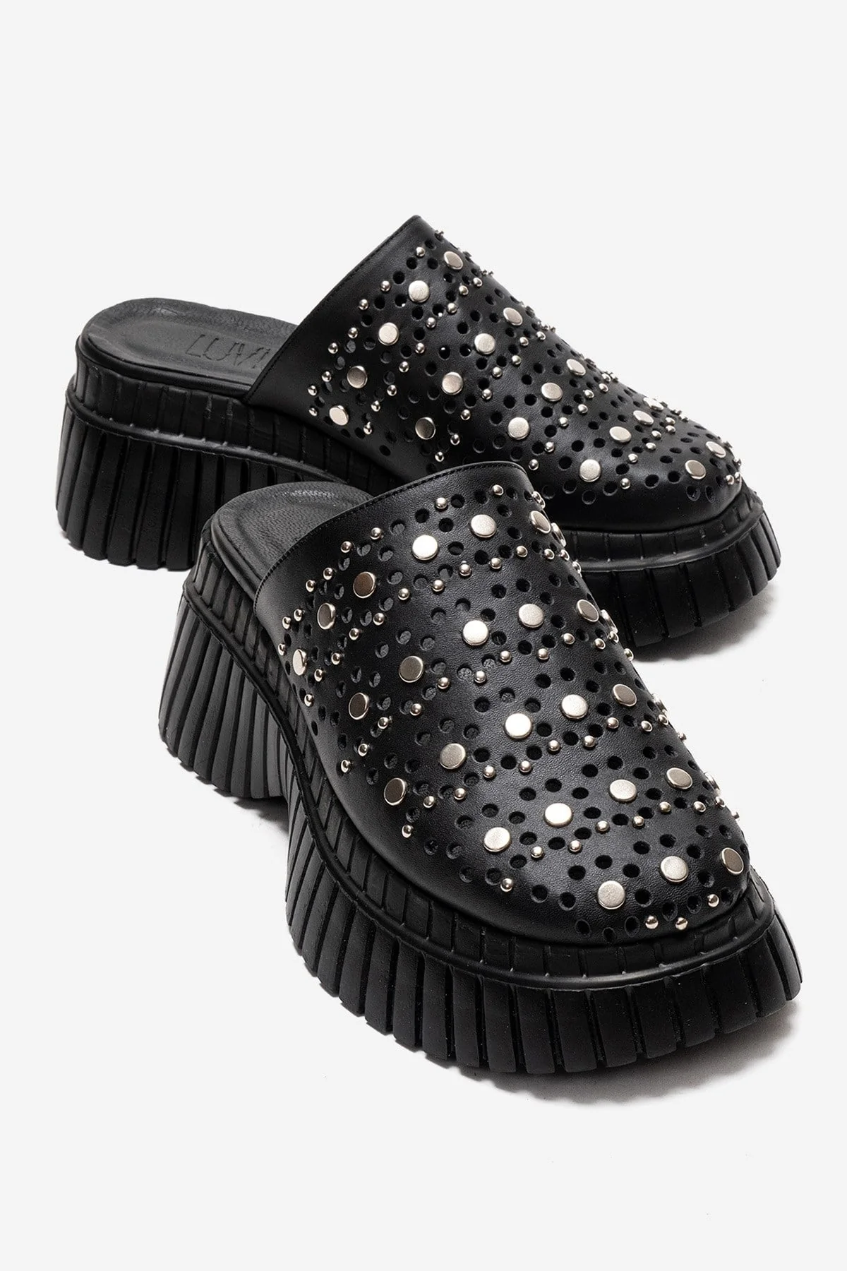 HARLOW - Black Genuine Leather Platform Slide (Women)