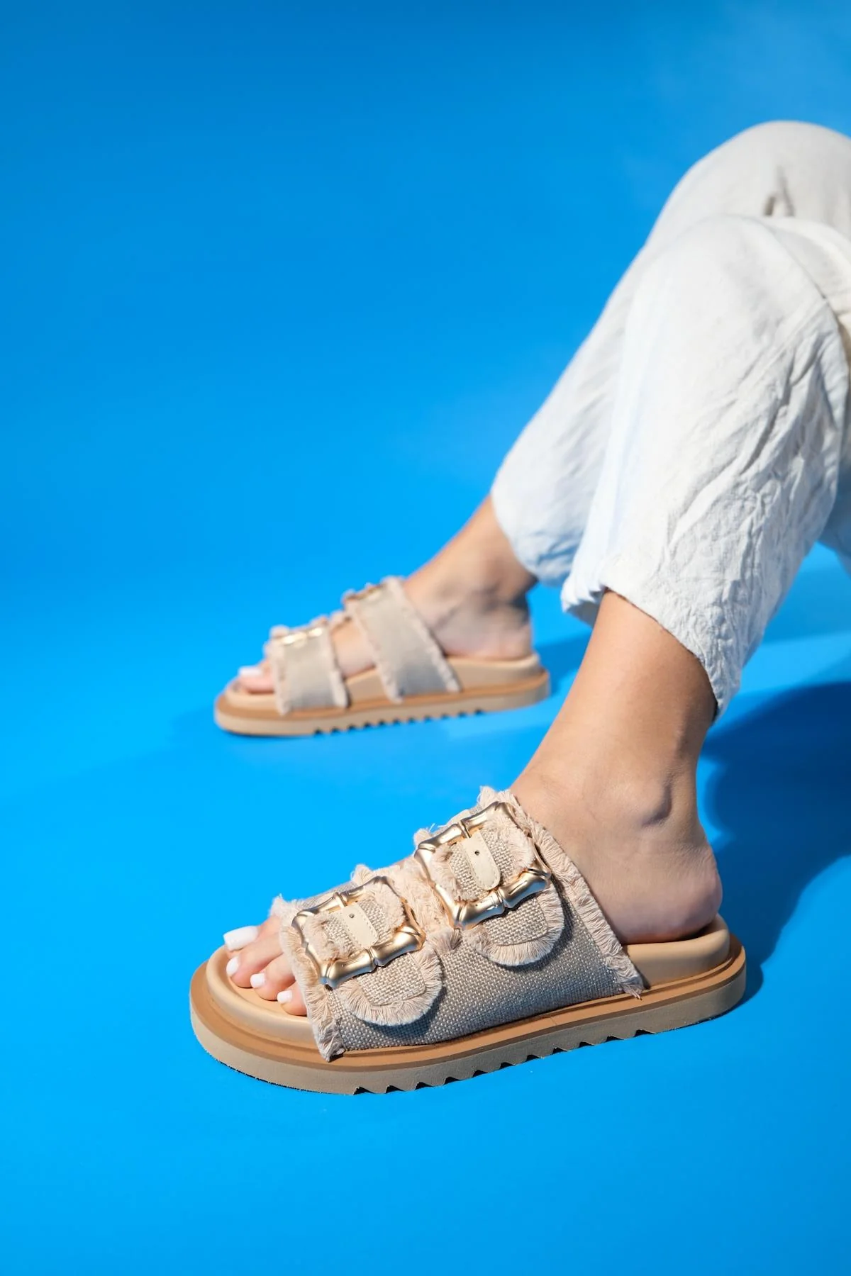 Harmony - Beige Gold Double Strap Slide (Women) - Image 2
