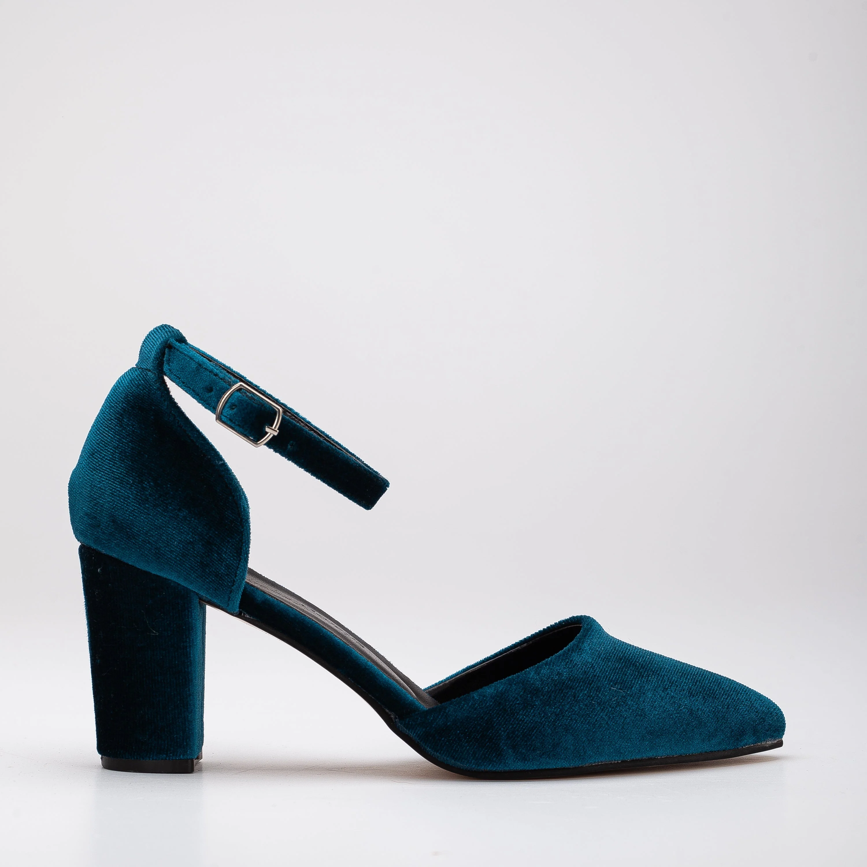 Hazel - Teal Blue Velvet Wedding Heels with Pearls - Image 6
