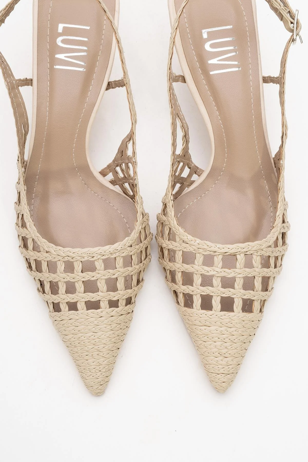 Heaven - Beige Knitted Open-Back Slingback Low Heel Shoe (Women) - Image 2