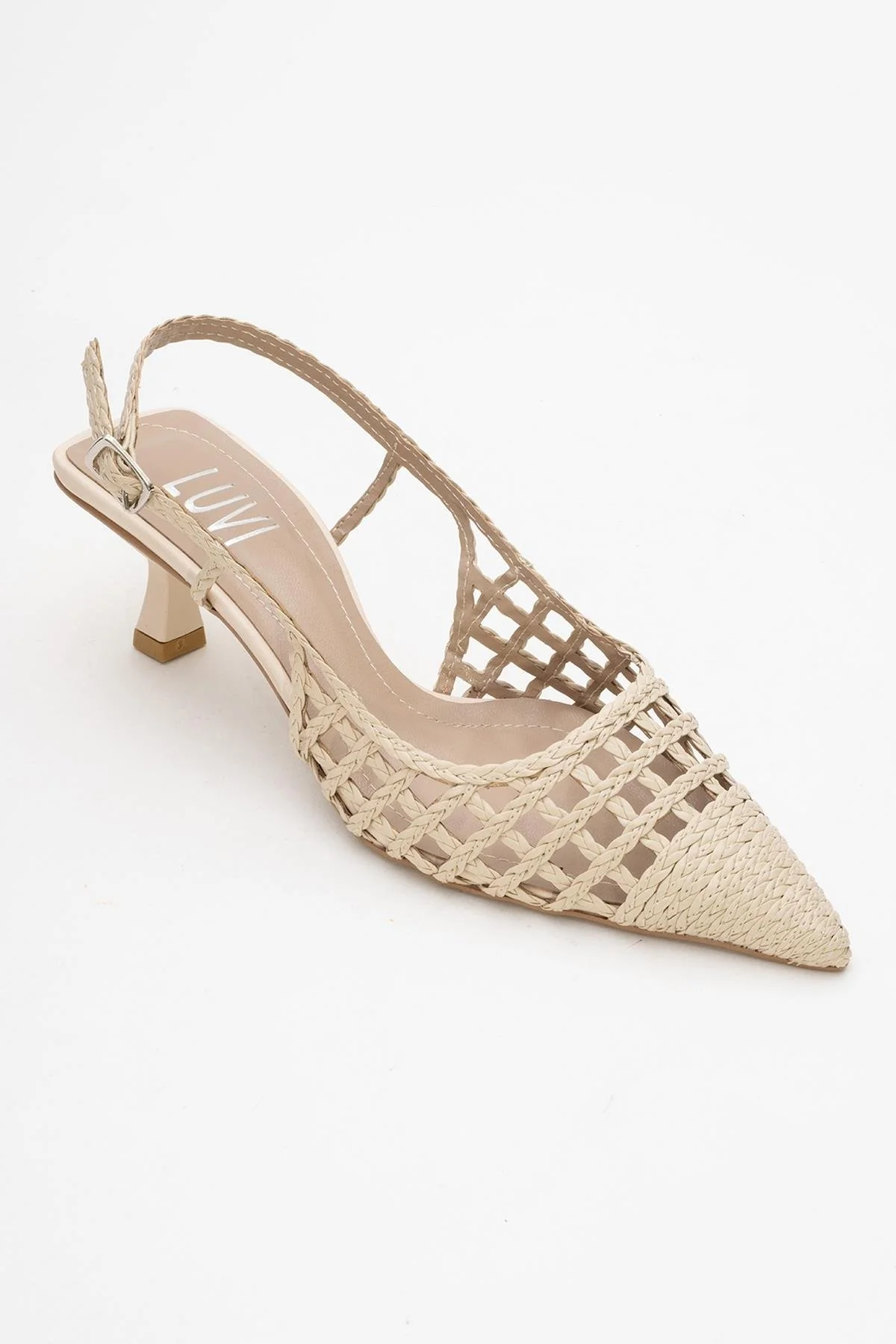 Heaven - Beige Knitted Open-Back Slingback Low Heel Shoe (Women) - Image 3