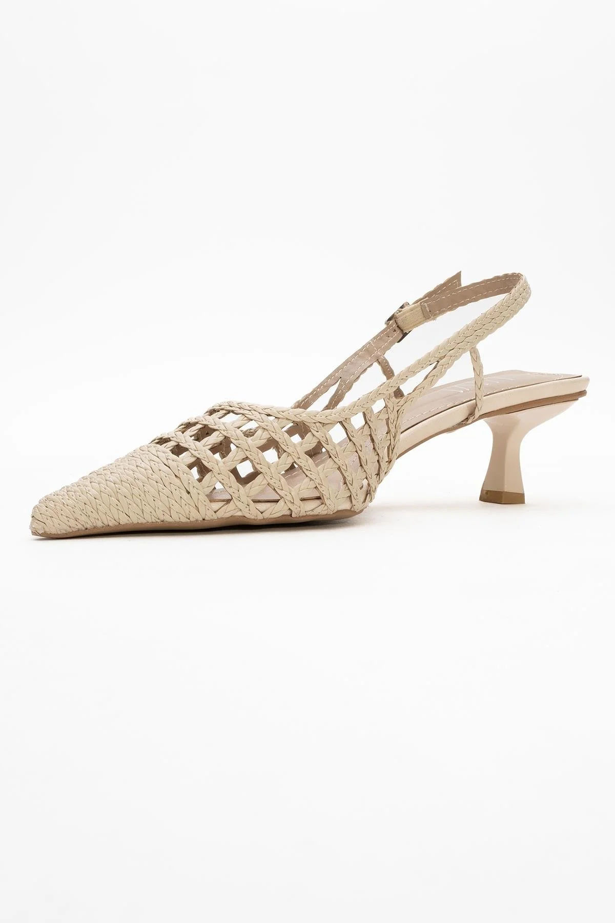 Heaven - Beige Knitted Open-Back Slingback Low Heel Shoe (Women) - Image 4