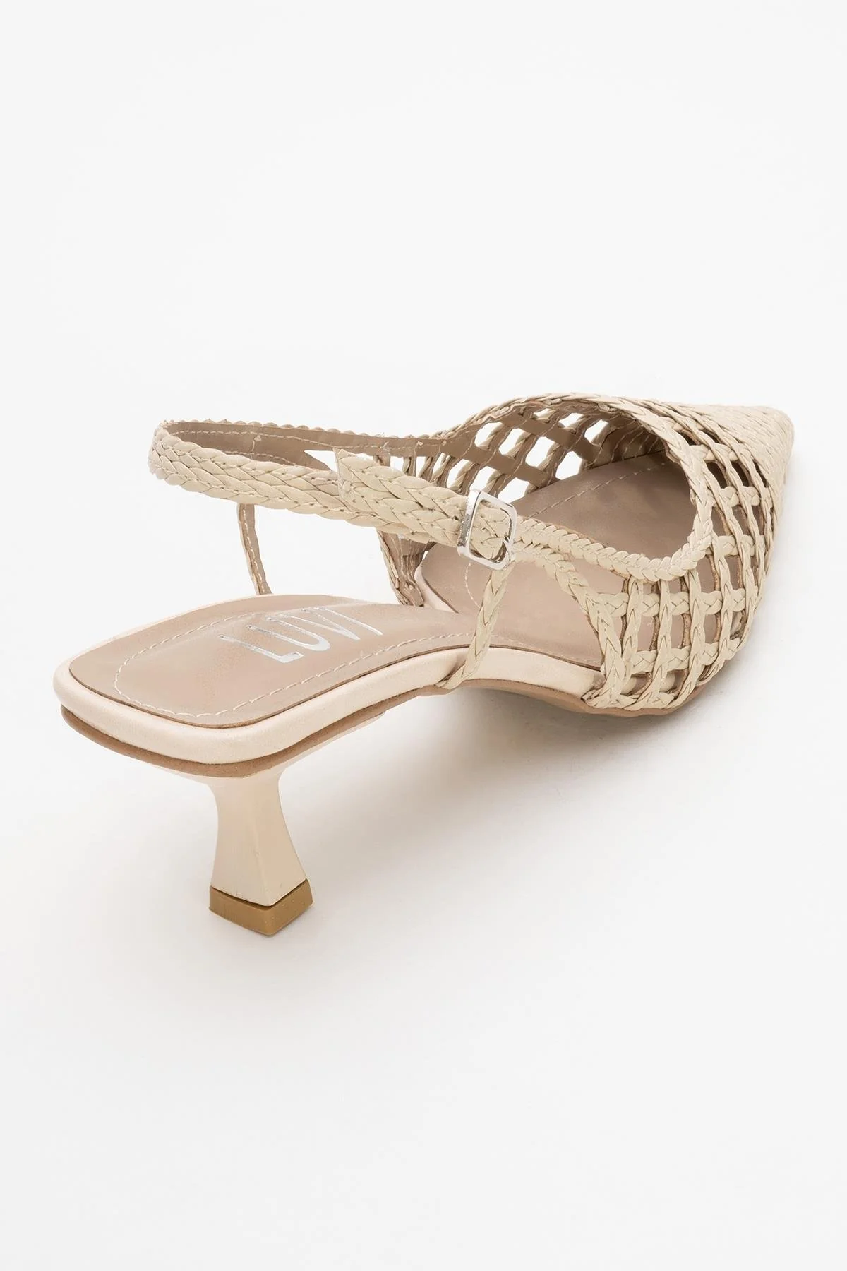 Heaven - Beige Knitted Open-Back Slingback Low Heel Shoe (Women) - Image 5