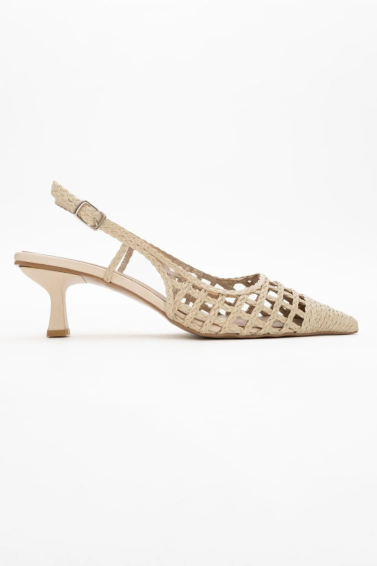 Heaven - Beige Knitted Open-Back Slingback Low Heel Shoe (Women) - Image 6