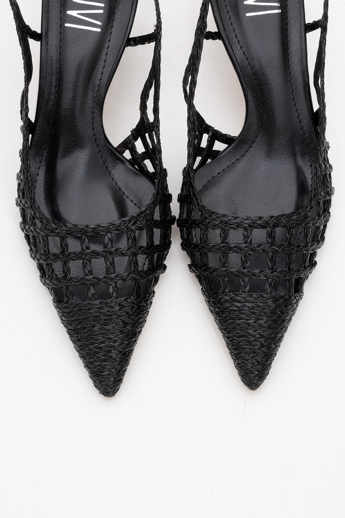 Heaven - Black Knitted Open-Back Slingback Low Heel Shoe (Women) - Image 2