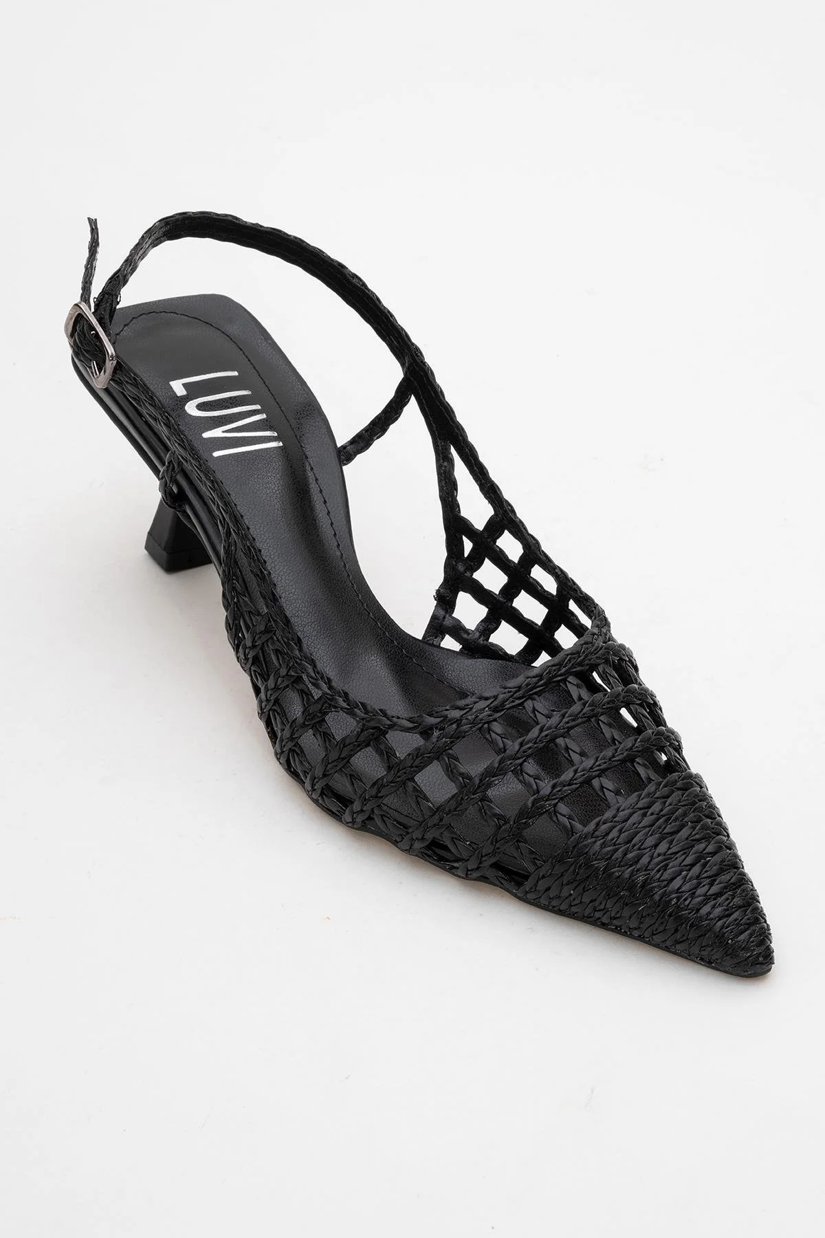 Heaven - Black Knitted Open-Back Slingback Low Heel Shoe (Women) - Image 3