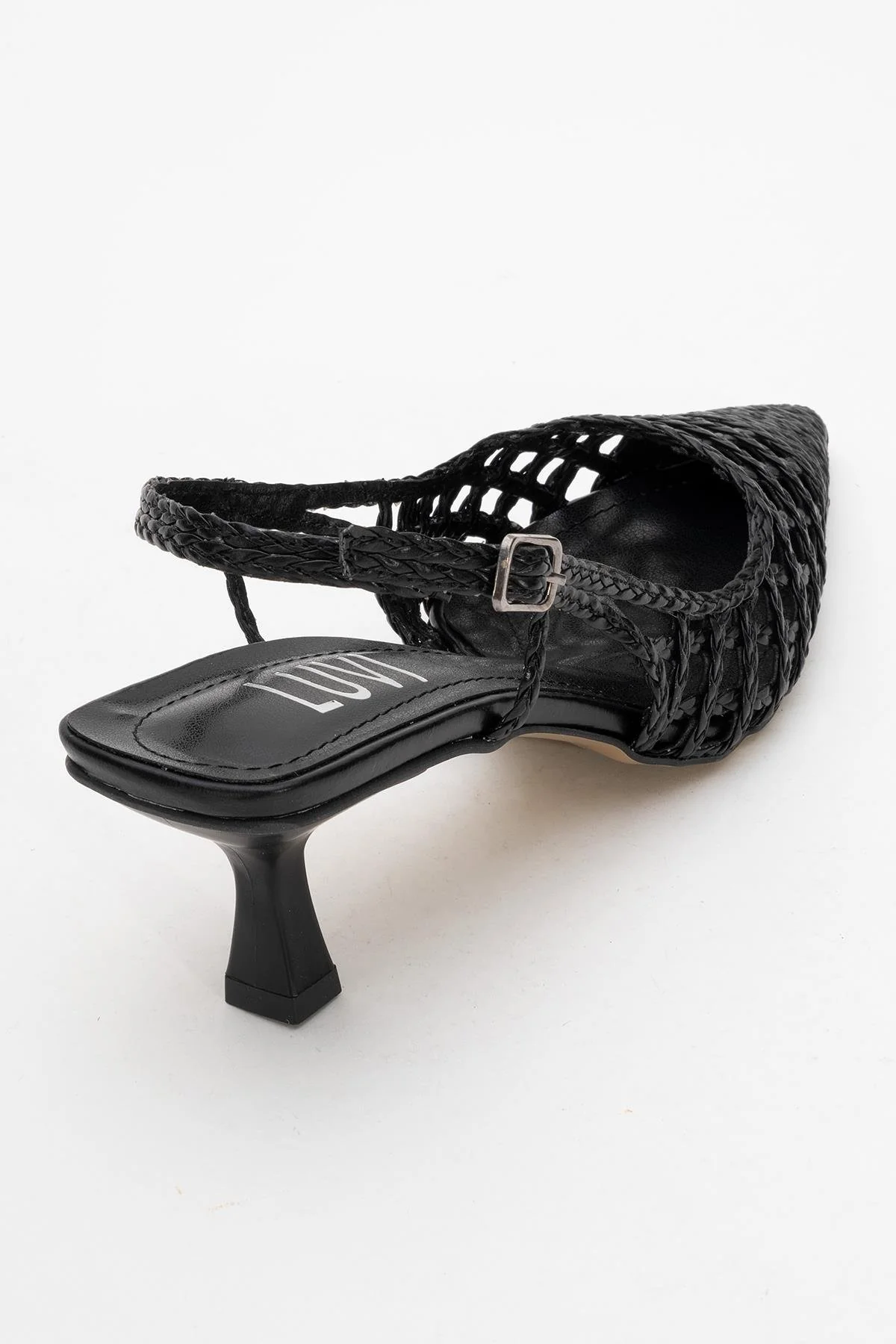 Heaven - Black Knitted Open-Back Slingback Low Heel Shoe (Women) - Image 5