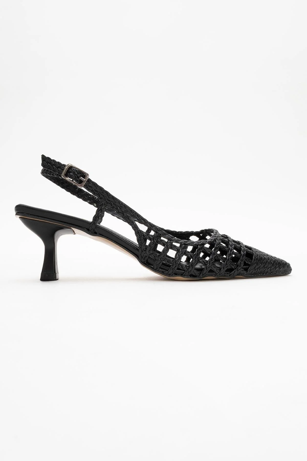 Heaven - Black Knitted Open-Back Slingback Low Heel Shoe (Women) - Image 6