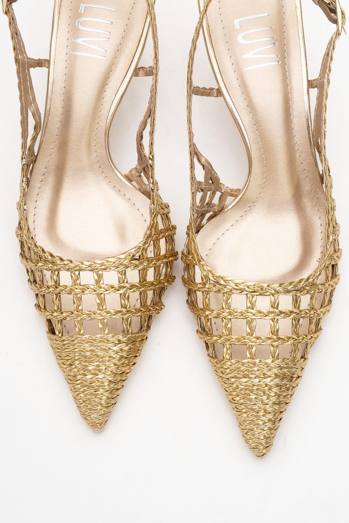Heaven - Gold Knitted Open-Back Slingback Low Heel Shoe (Women) - Image 2