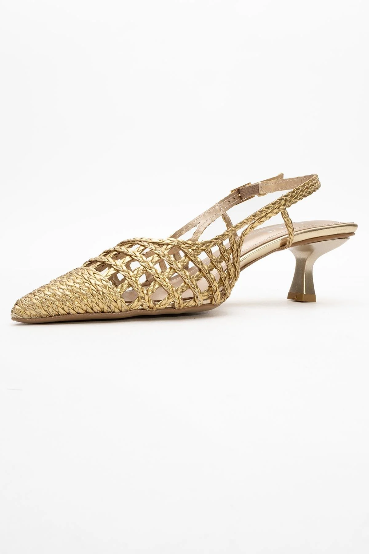 Heaven - Gold Knitted Open-Back Slingback Low Heel Shoe (Women) - Image 4