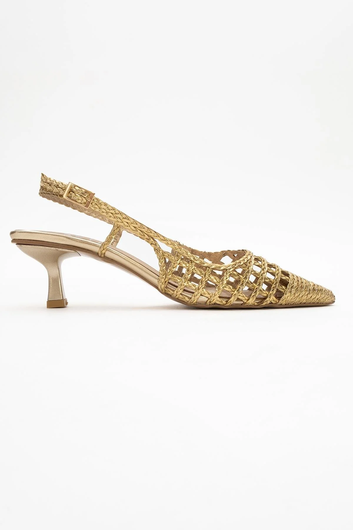 Heaven - Gold Knitted Open-Back Slingback Low Heel Shoe (Women) - Image 6