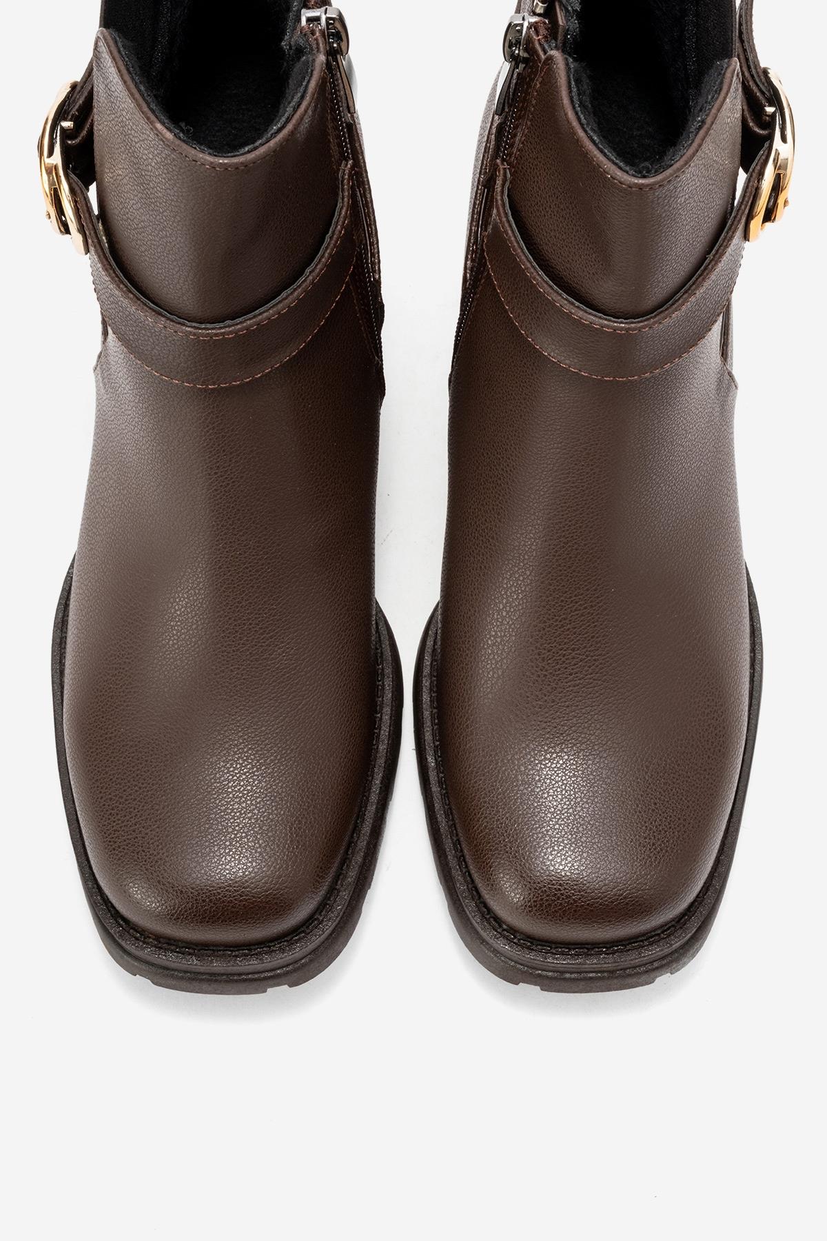 HEİLE - Brown Buckled Block Heel Boot (Women) - Image 2