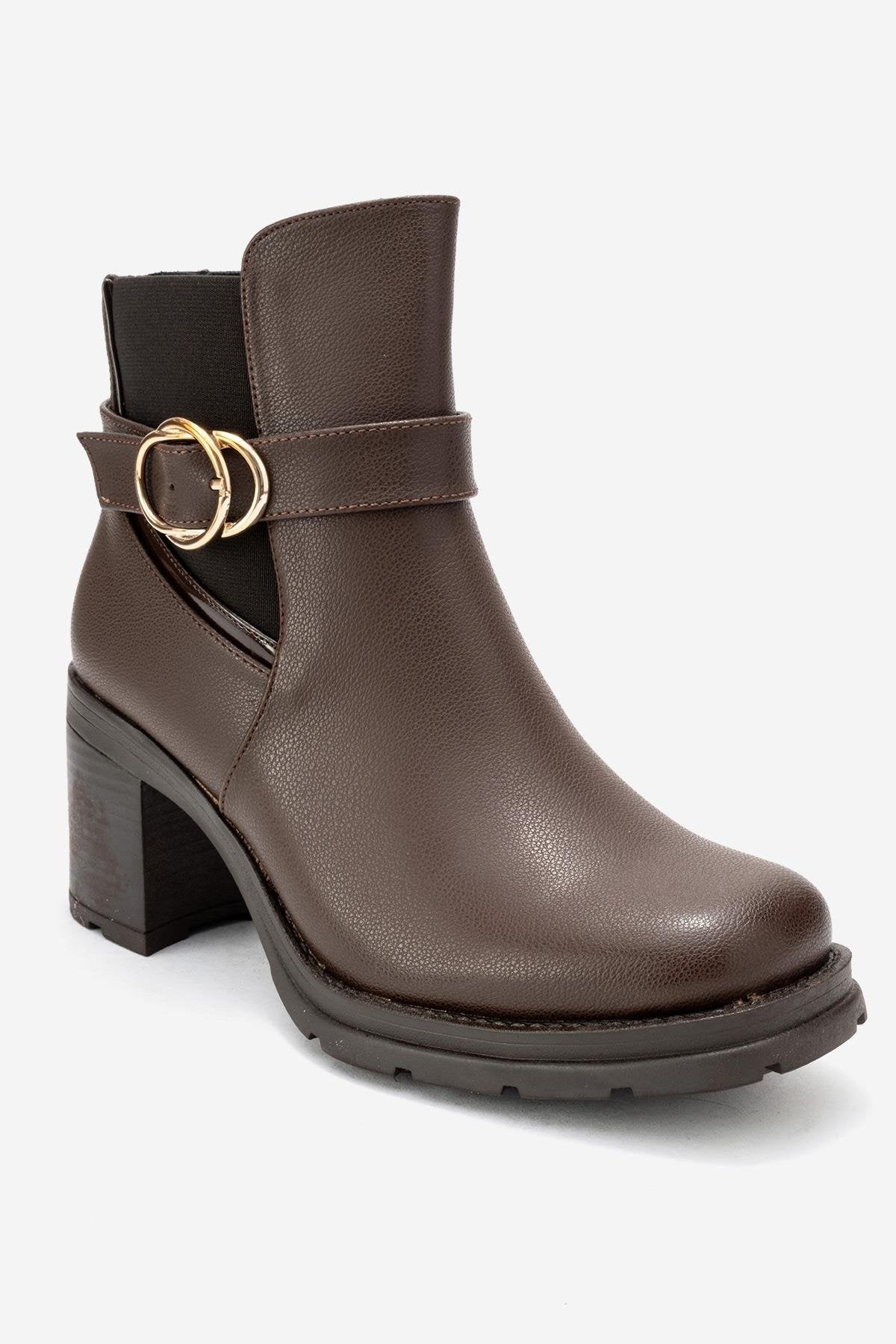 HEİLE - Brown Buckled Block Heel Boot (Women) - Image 3