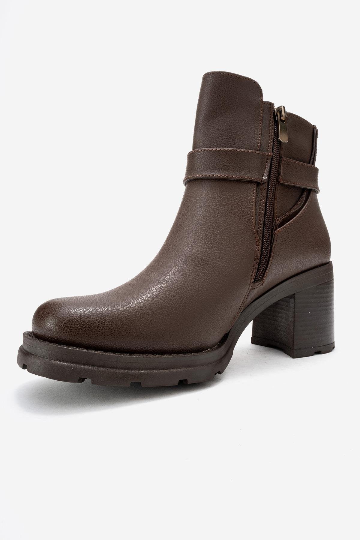 HEİLE - Brown Buckled Block Heel Boot (Women) - Image 4