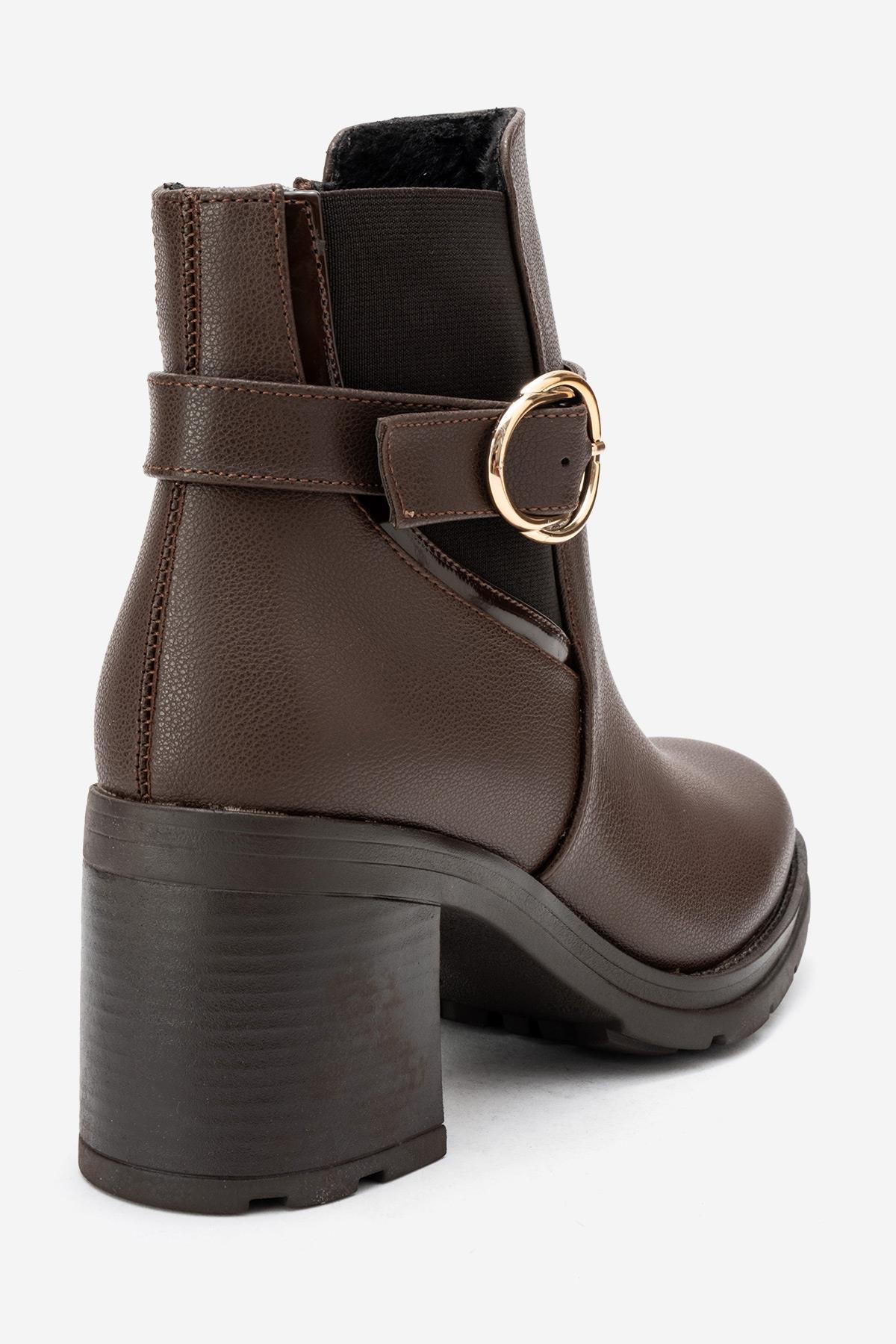 HEİLE - Brown Buckled Block Heel Boot (Women) - Image 5