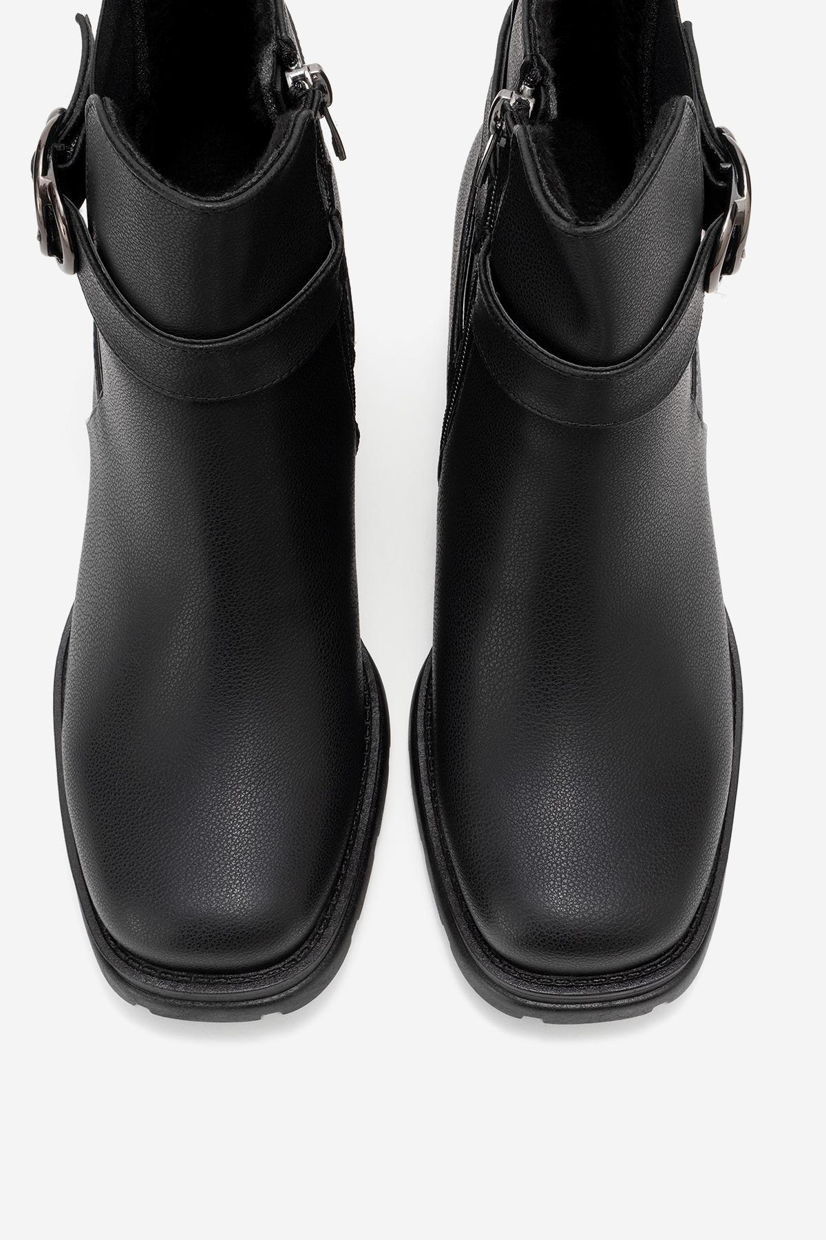 Heile - Black Buckle Block Heel Boot (Women) - Image 2