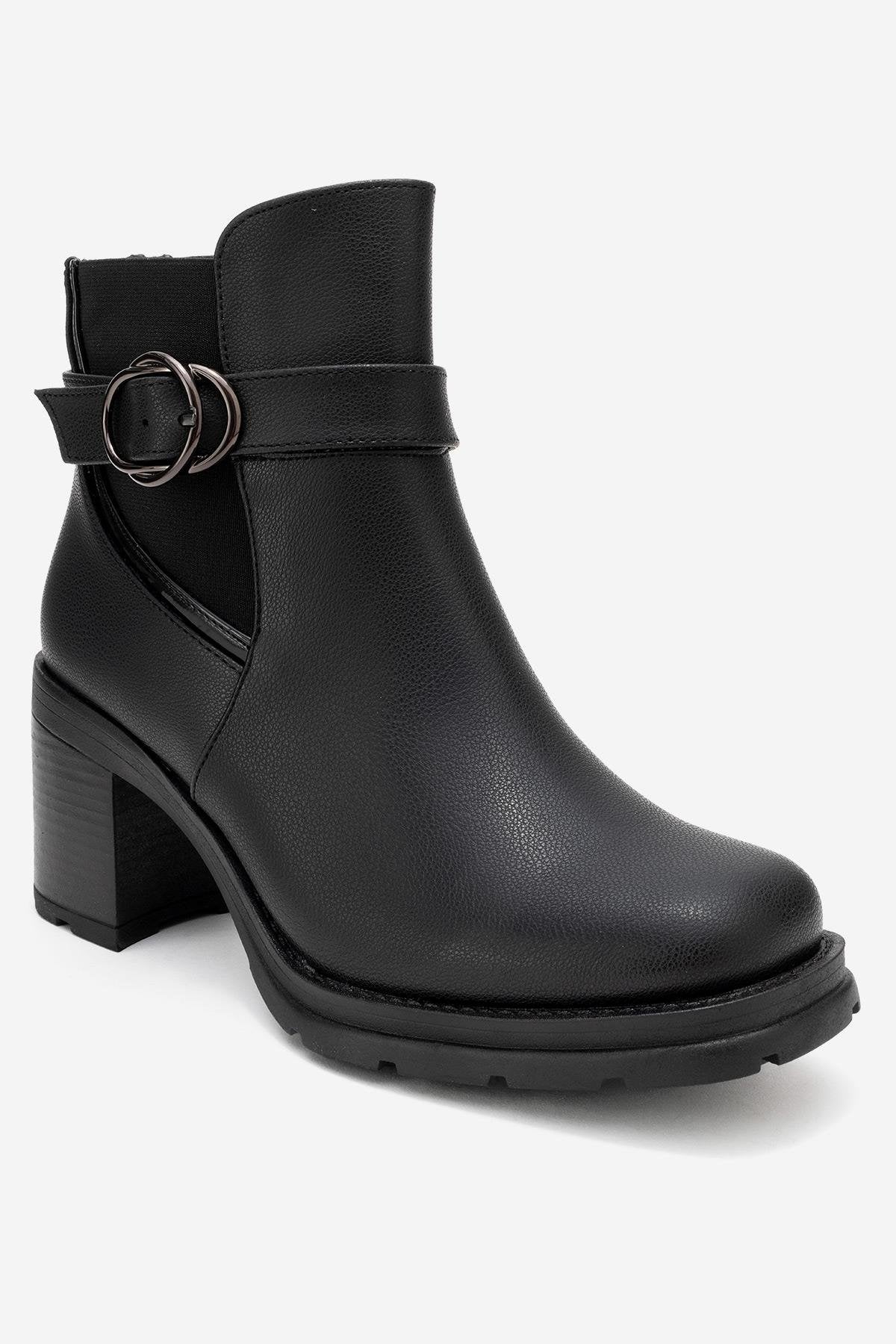 Heile - Black Buckle Block Heel Boot (Women) - Image 3