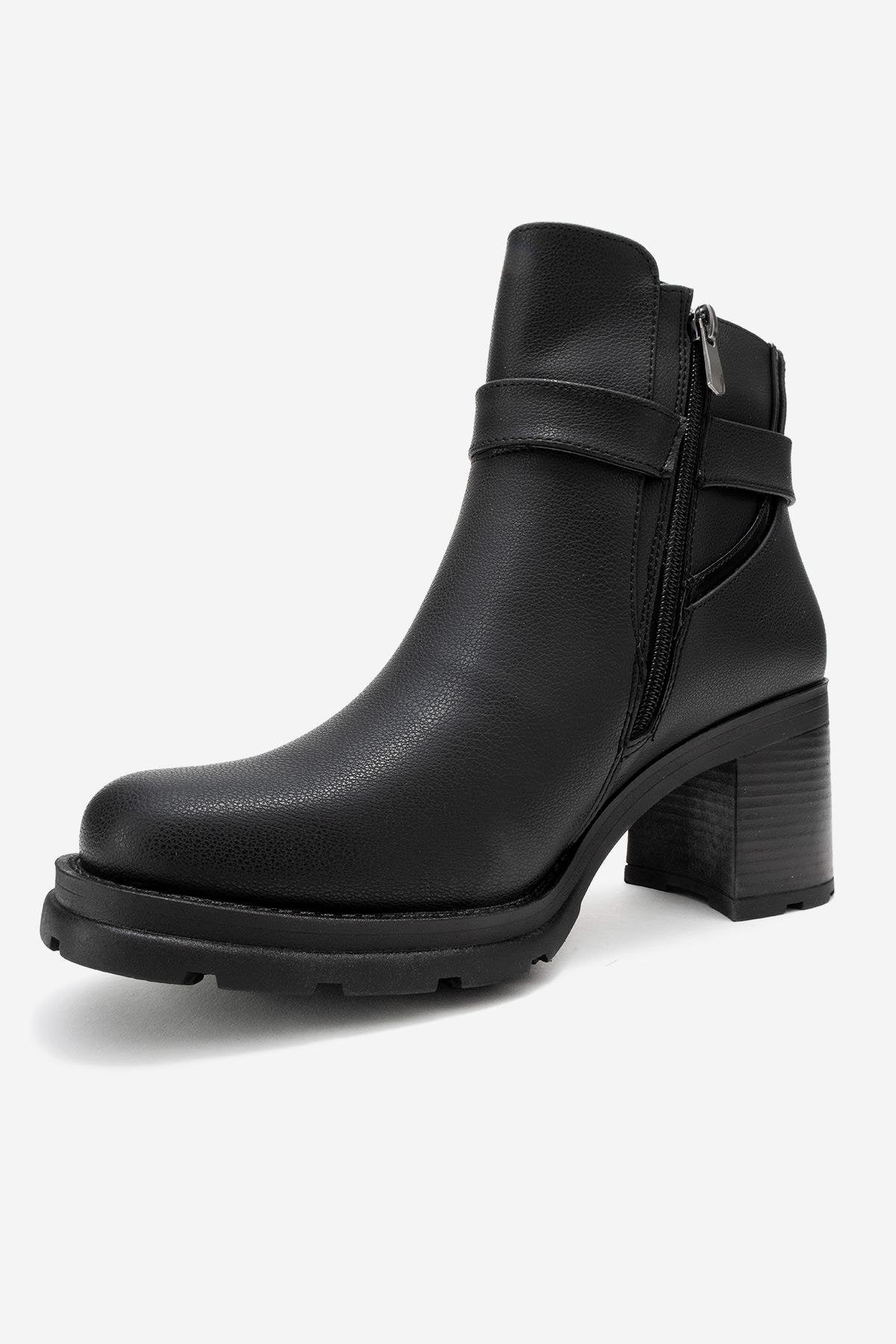 Heile - Black Buckle Block Heel Boot (Women) - Image 4