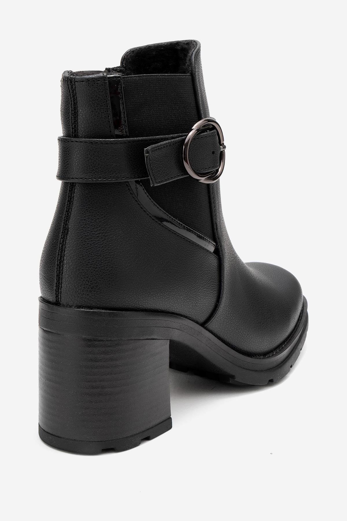 Heile - Black Buckle Block Heel Boot (Women) - Image 5