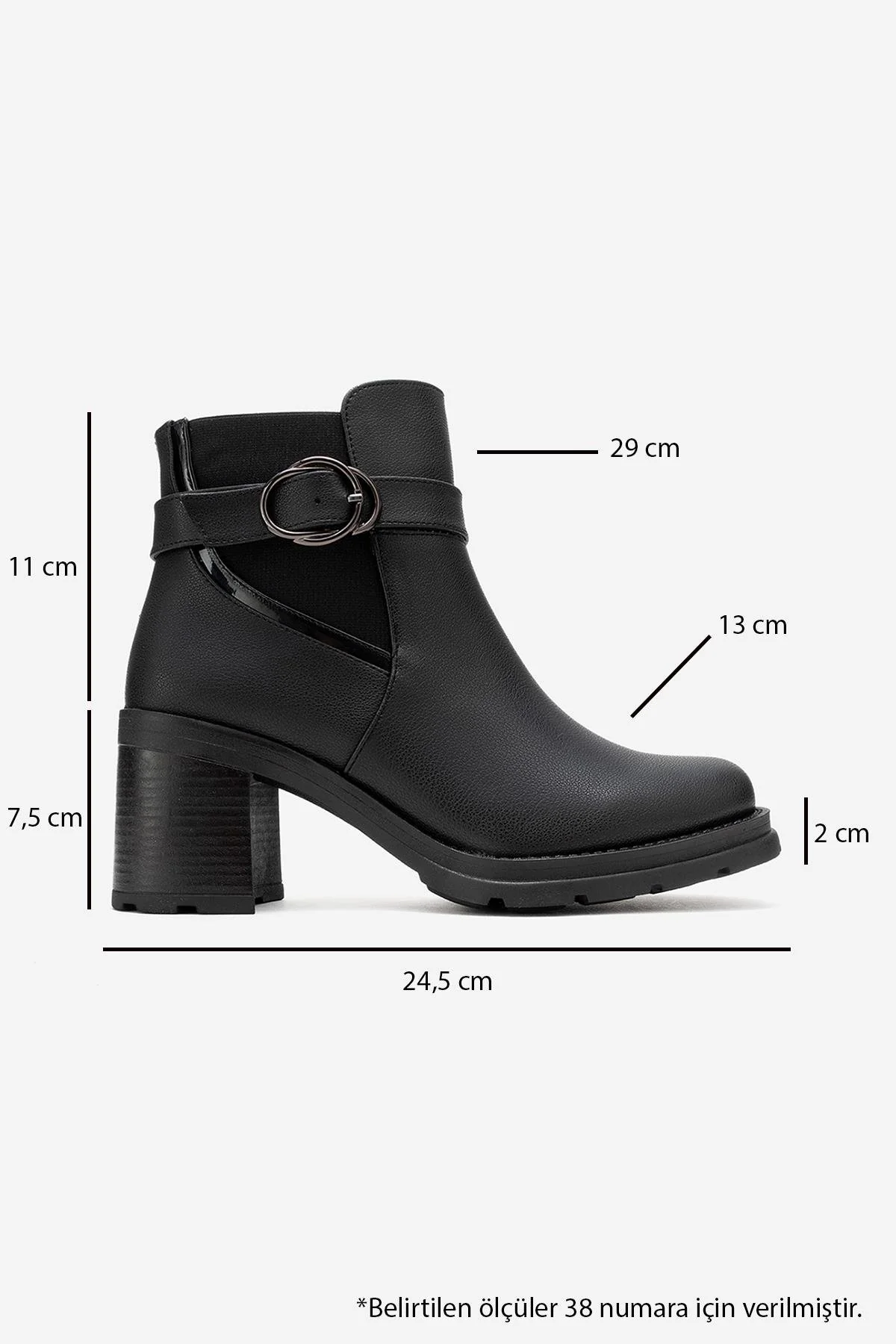Heile - Black Buckle Block Heel Boot (Women) - Image 6