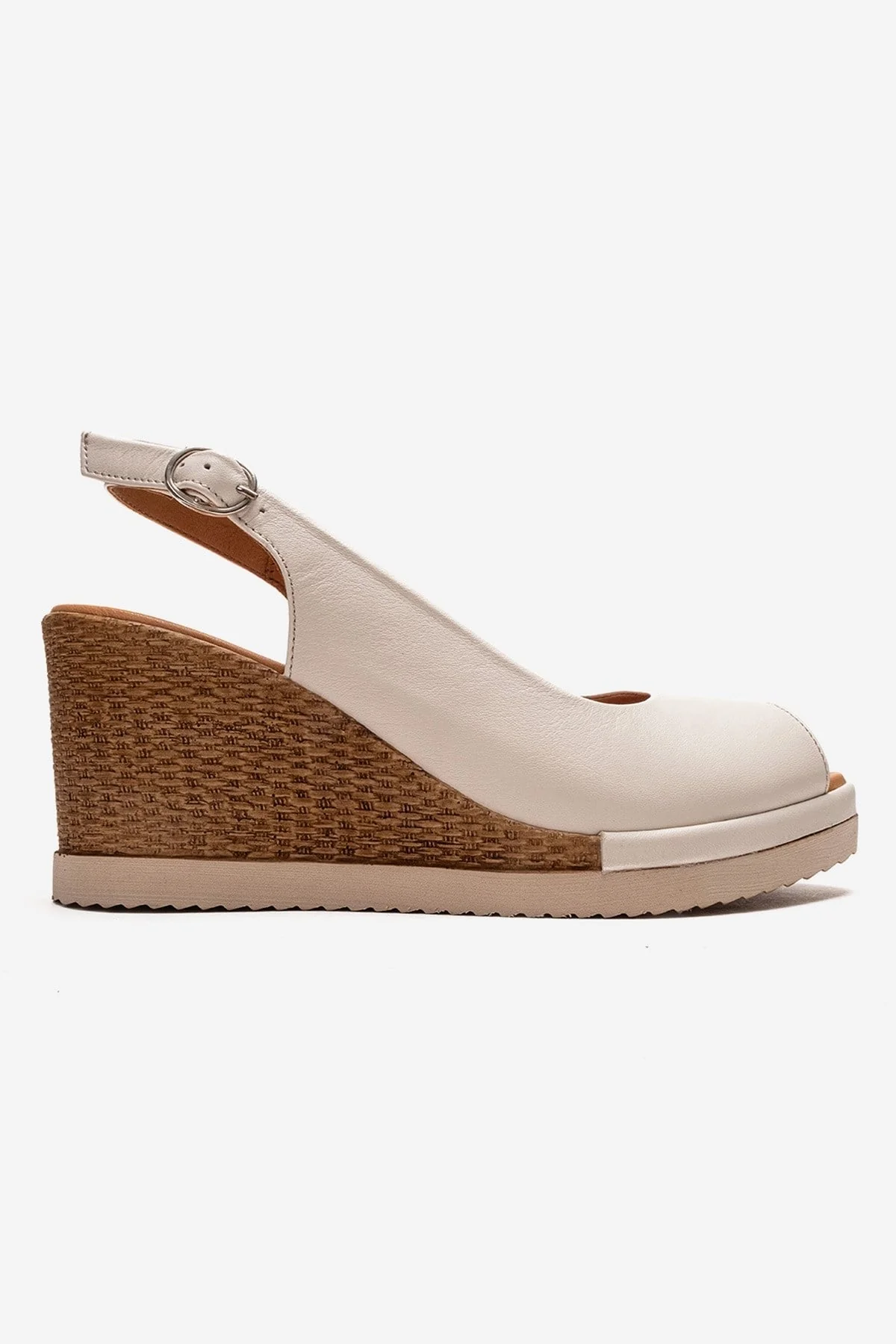 HELINA - Beige Genuine Leather Wedge Sandal (Women) - Image 4