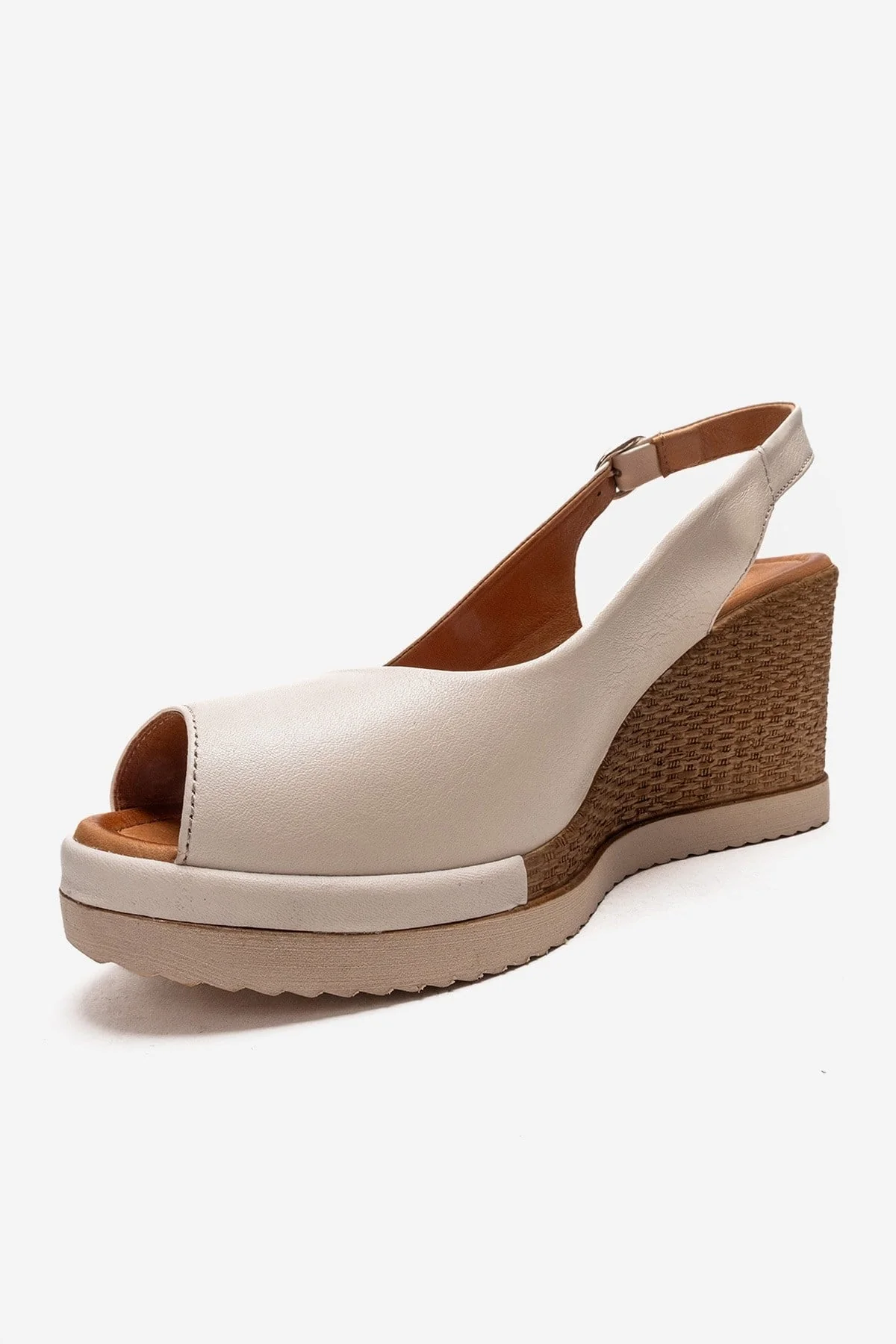HELINA - Beige Genuine Leather Wedge Sandal (Women) - Image 6