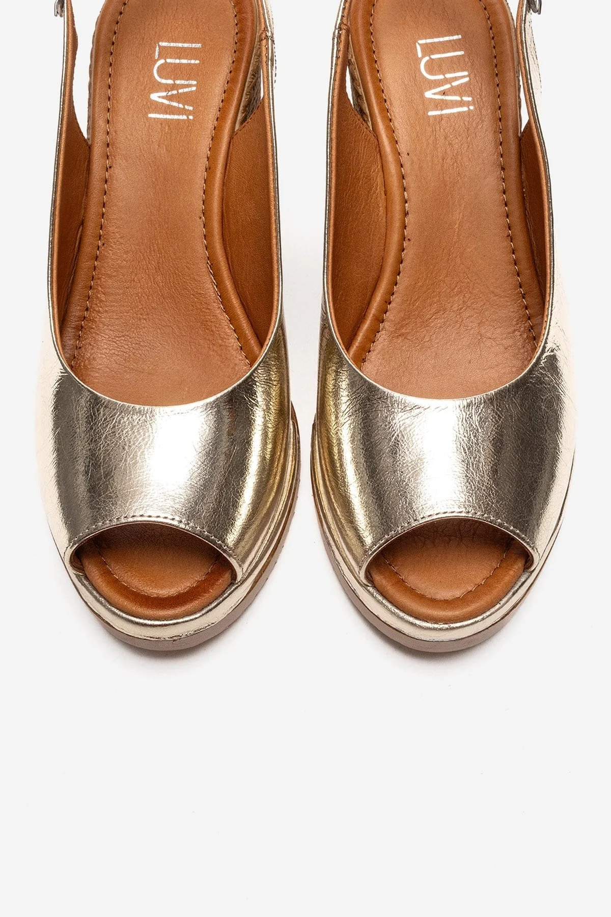 HELINA - Gold Genuine Leather Wedge Sandal (Women) - Image 2
