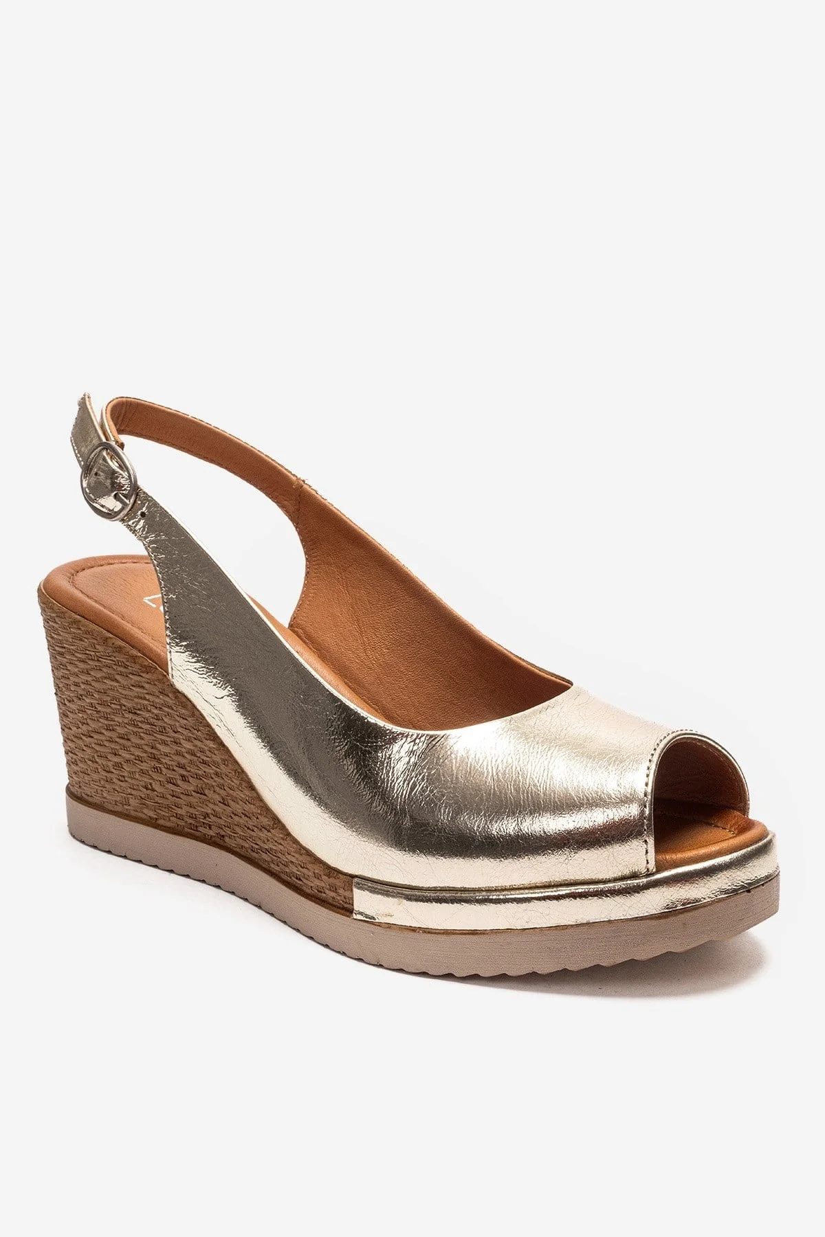 HELINA - Gold Genuine Leather Wedge Sandal (Women) - Image 3