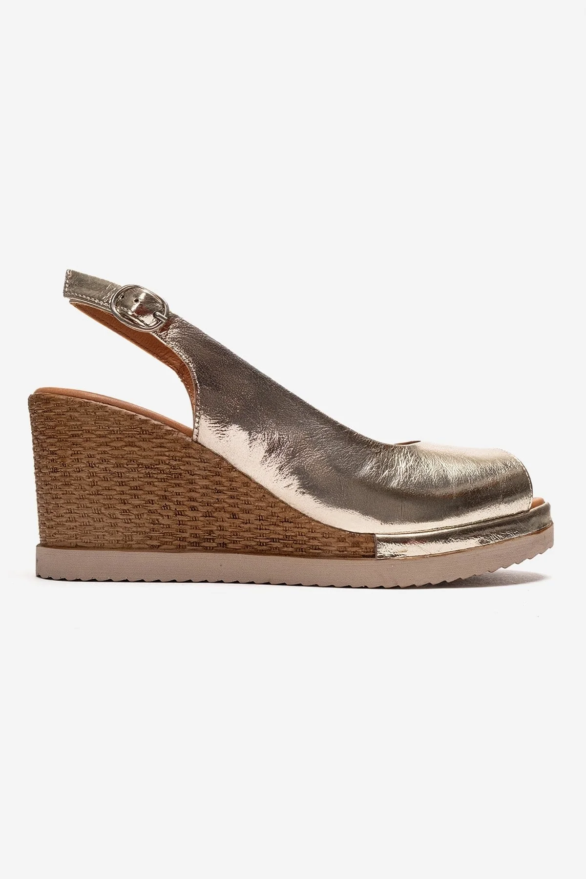 HELINA - Gold Genuine Leather Wedge Sandal (Women) - Image 4