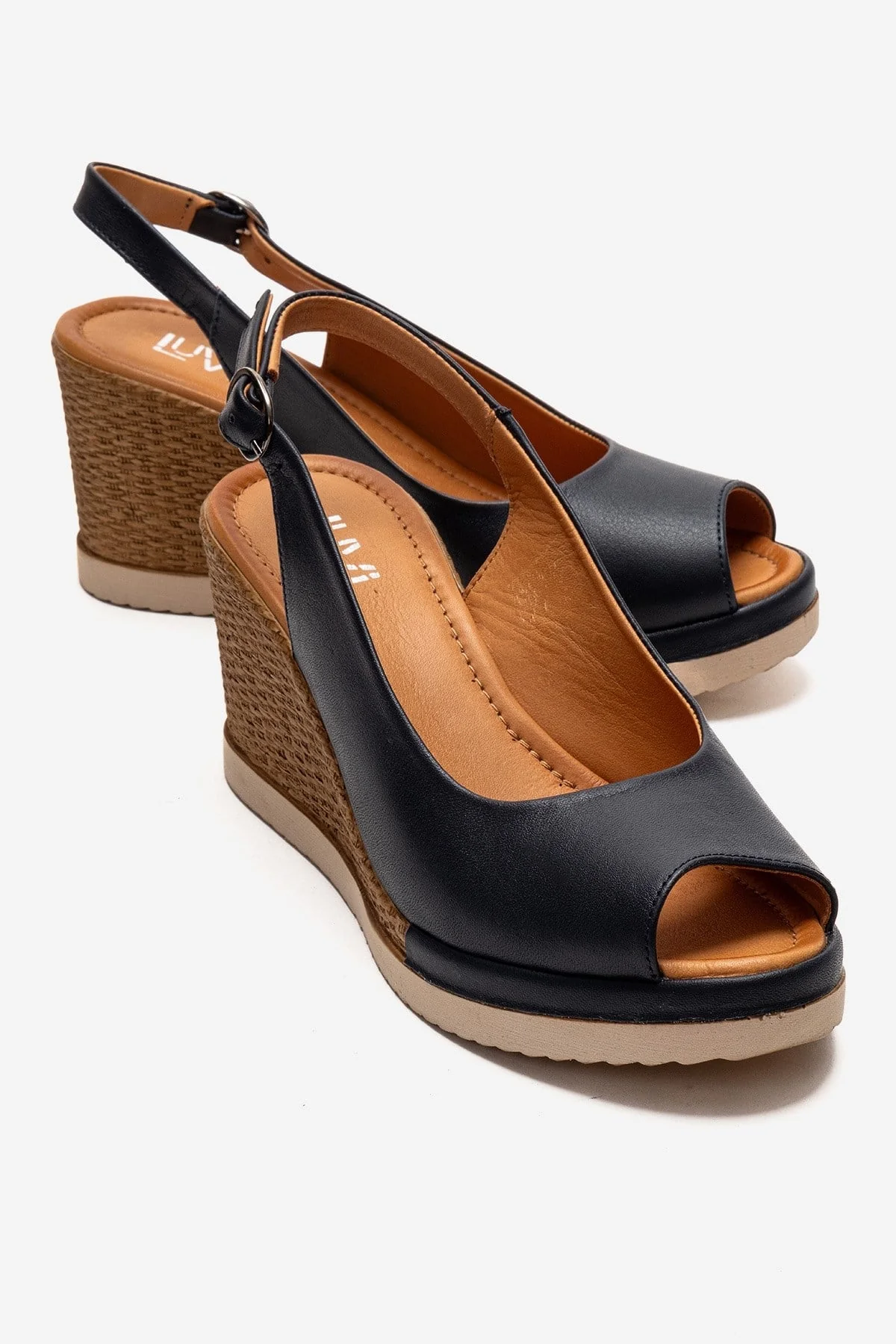 HELINA - Navy Genuine Leather Wedge Sandal (Women)