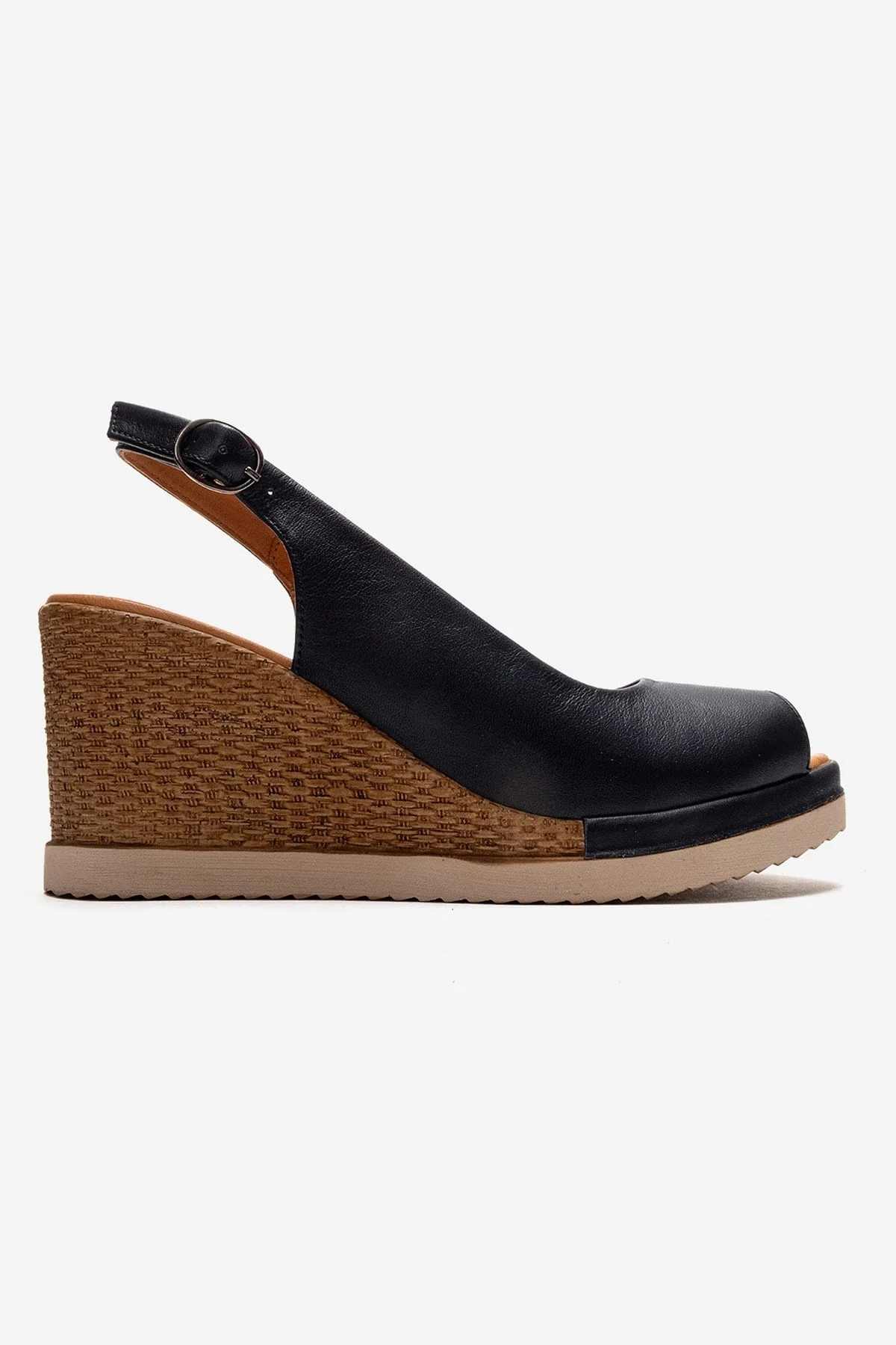 HELINA - Navy Genuine Leather Wedge Sandal (Women) - Image 4