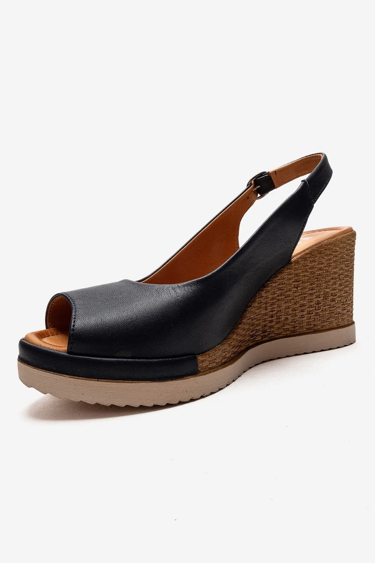 HELINA - Navy Genuine Leather Wedge Sandal (Women) - Image 6