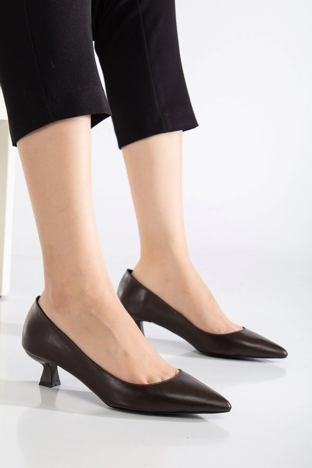 Helly - Brown Leather Stiletto Pumps (Women) - Image 2