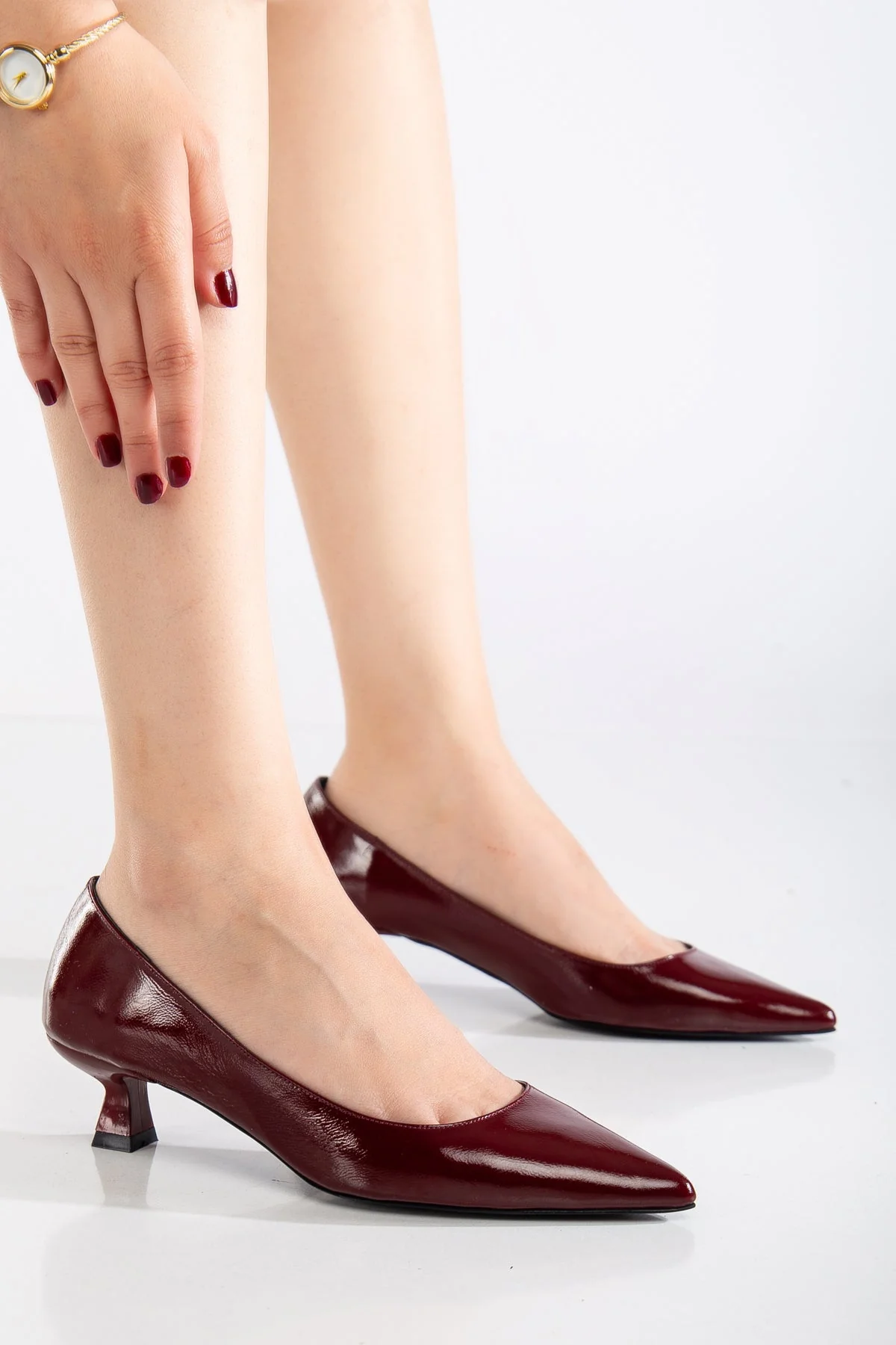 Helly - Burgundy Patent Leather Stiletto Pumps (Women) - Image 2