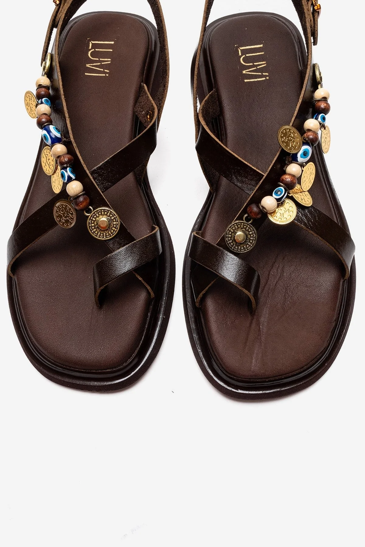 HUSH - Brown Genuine Leather Beaded Toe-Post Sandal (Women) - Image 2