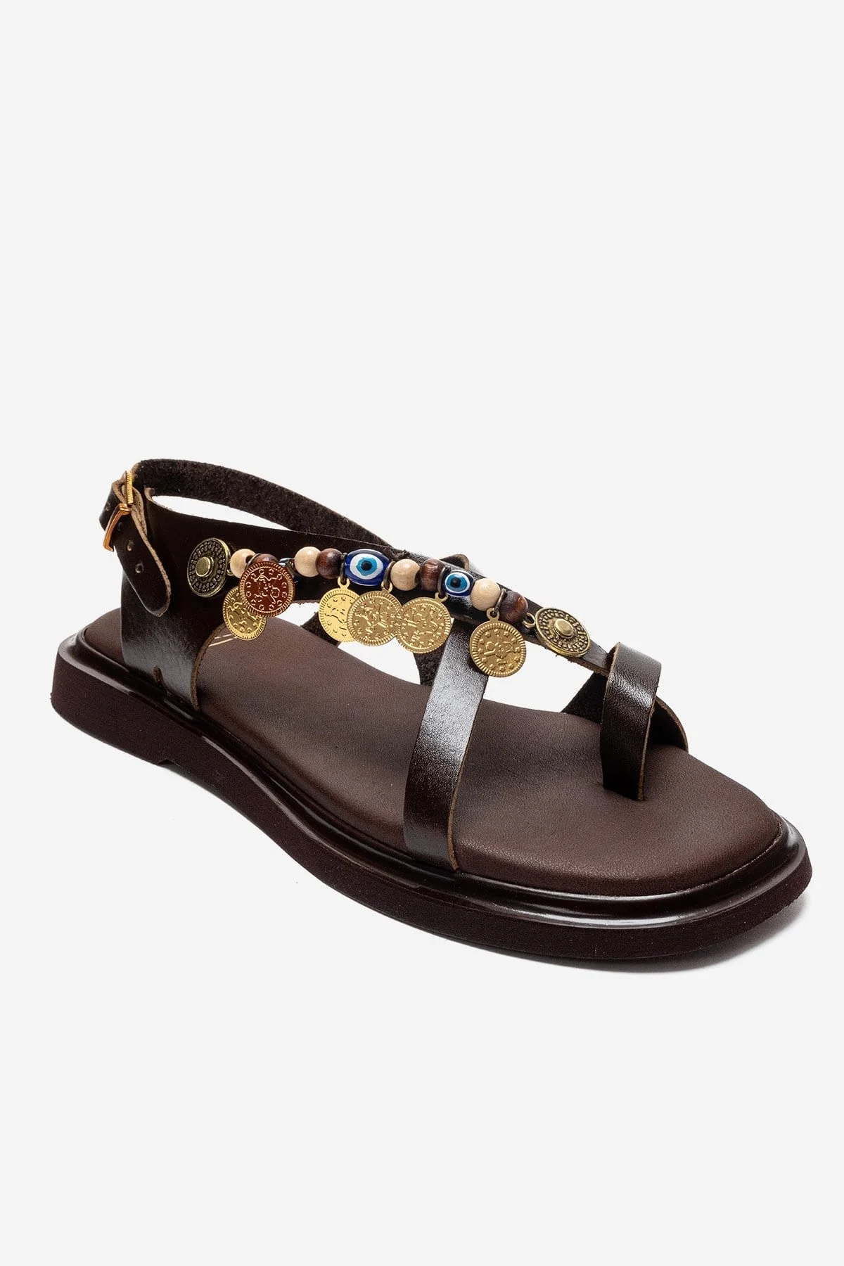 HUSH - Brown Genuine Leather Beaded Toe-Post Sandal (Women) - Image 3